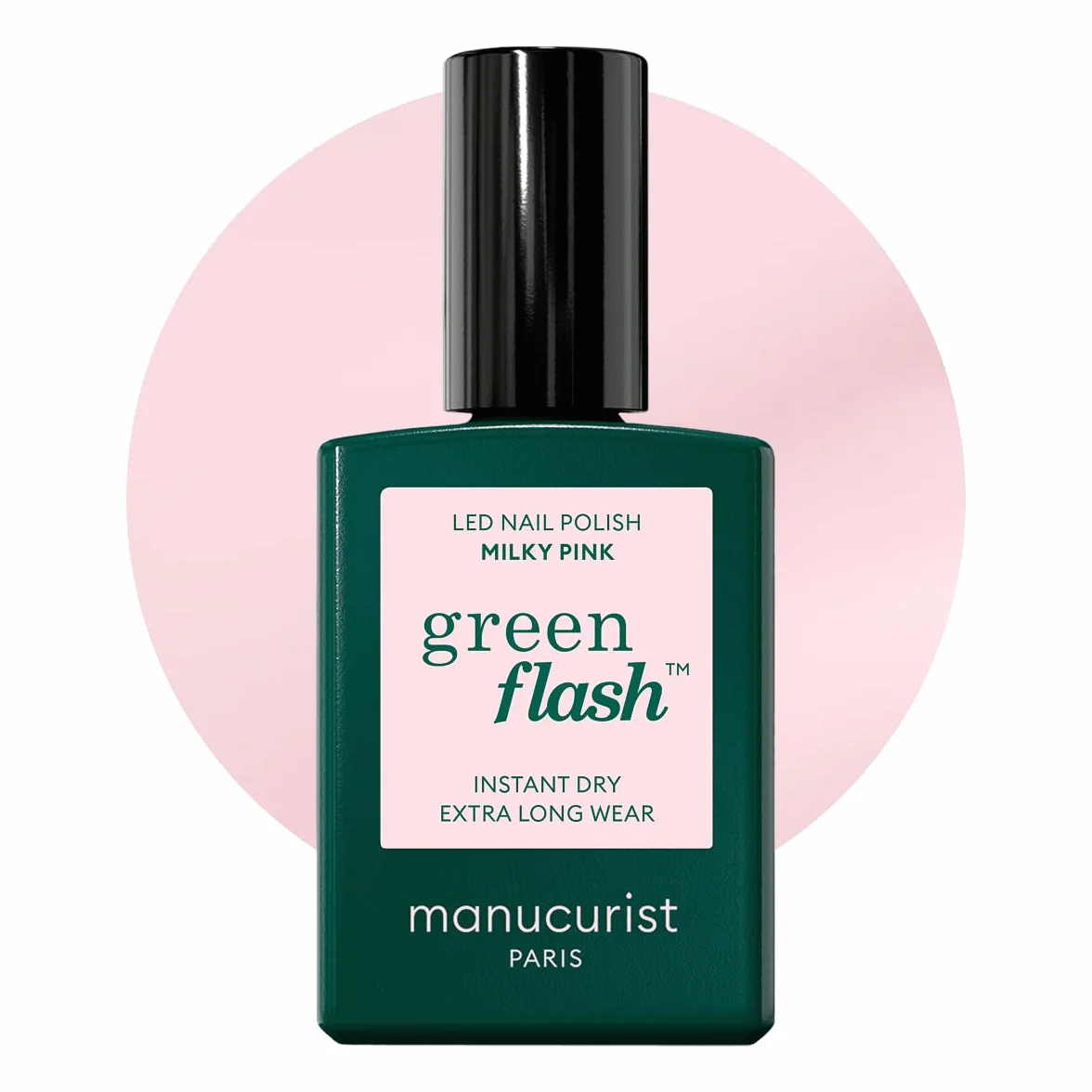 Manucurist Vernis Semi Permanent Rose Laiteux Green Flash Milky Pink 15 ml 12-Free Bio Sourcé