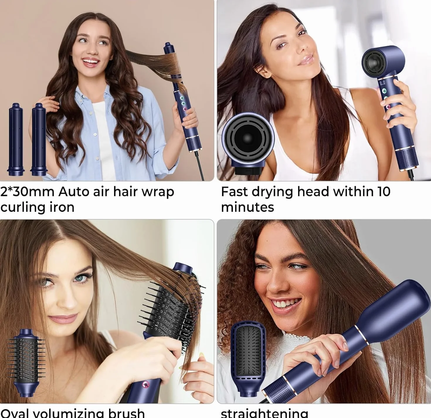 Seche Cheveux 5 en 1 Air styler avec Sèche-cheveux de 110000 tr/min 20M/S pour un Séchage Rapide, Hair Styler de 320 Millions d'Ions avec Fer A Boucler, Brosse Lissante ＆ Brosse Volumisante