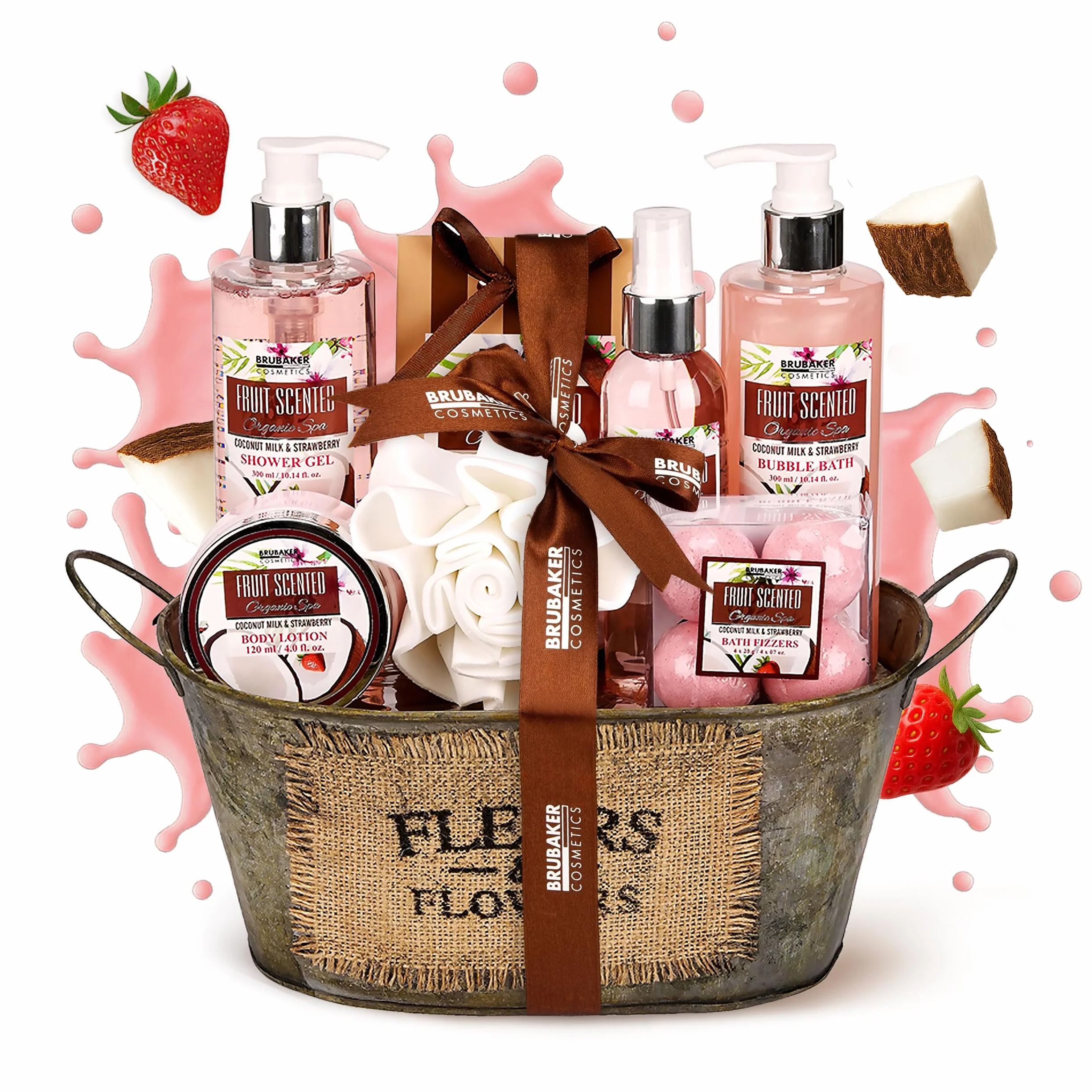 BRUBAKER Coffret de bain & douche Noix de coco Fraise 11 Pièces Bassine vintage décorative