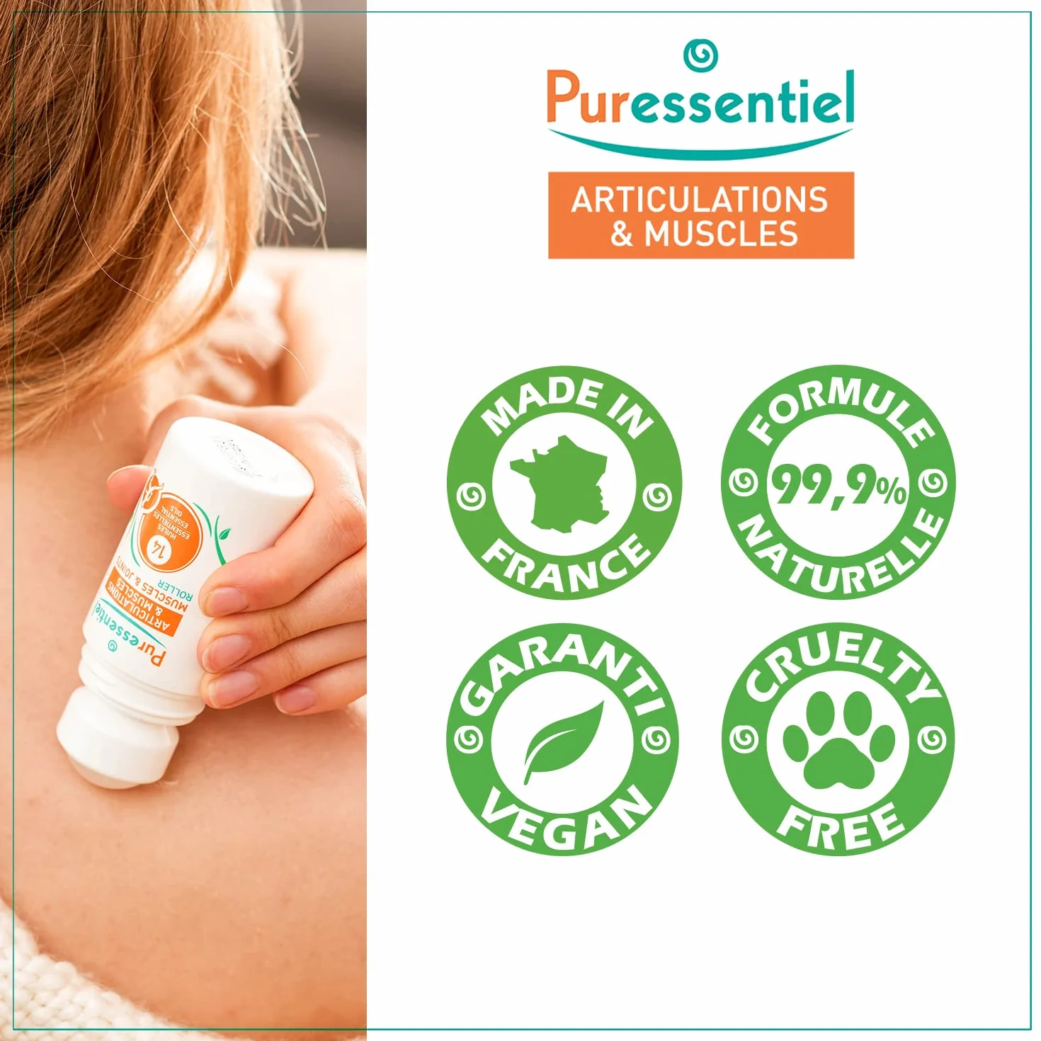 Puressentiel Roller aux 14 Huiles Essentielles Articulations et Muscles Soulage Douleurs Musculaires Articulaires 75 ml