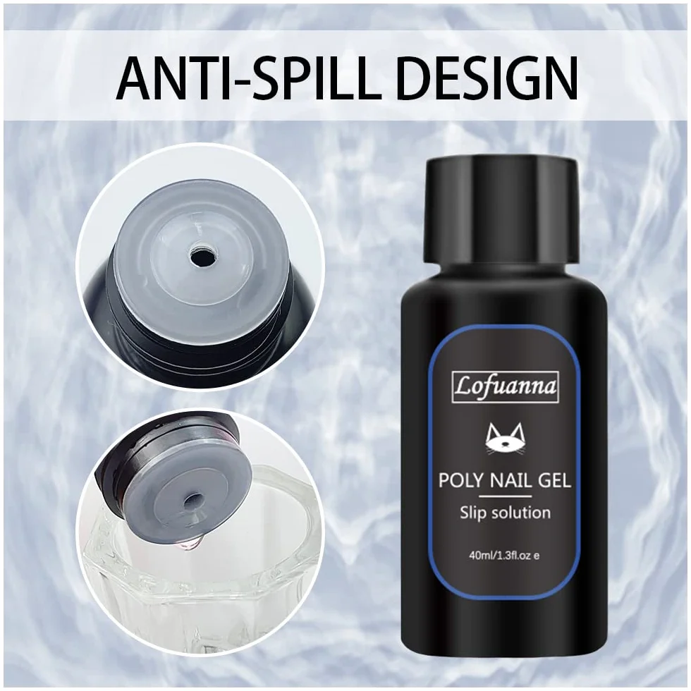 Kit solution de glissement poly gel professionnel 40 ml × 2 avec brosse à ongles et verre acrylique