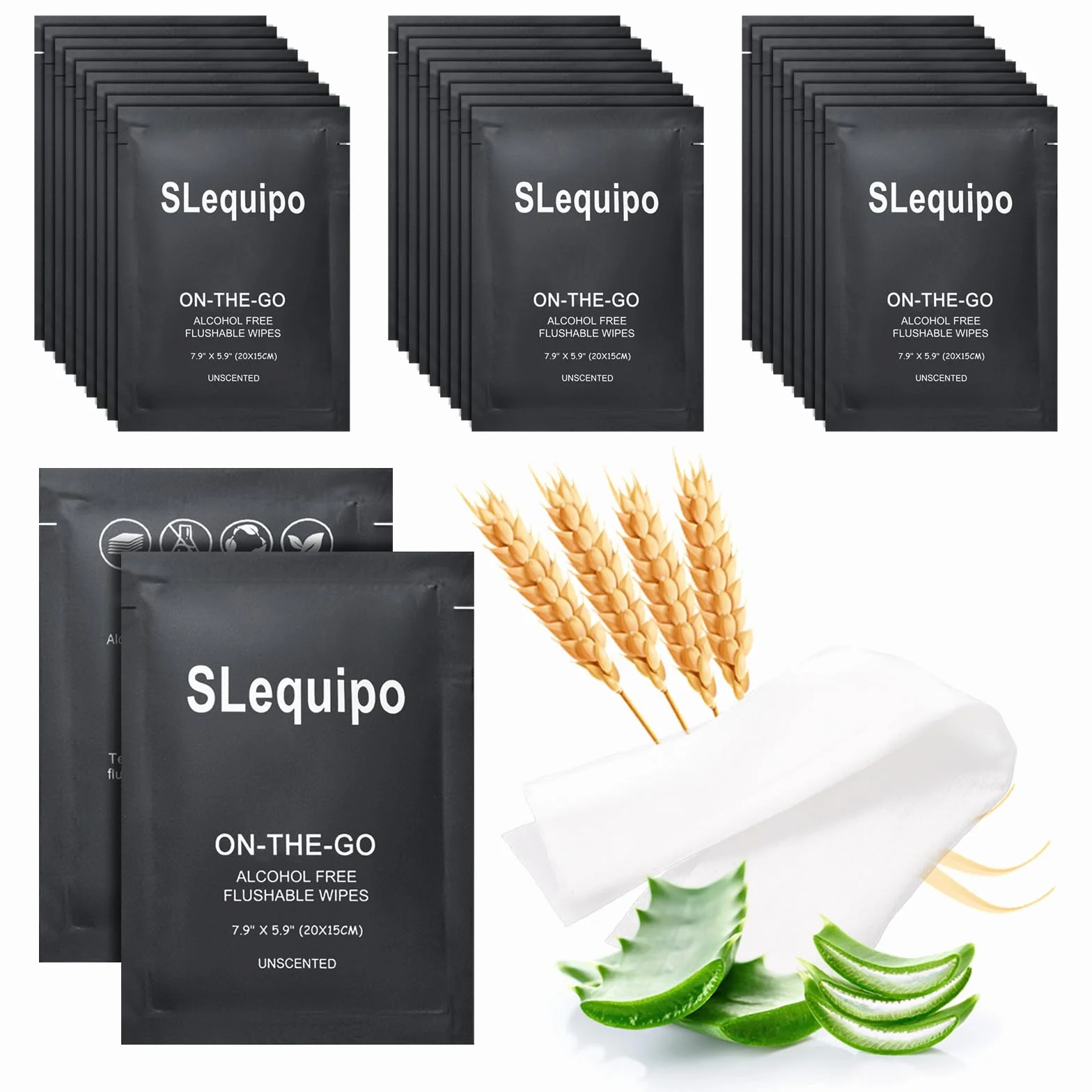 Lingettes humides Aloe Vera 15x20 cm, emballées individuellement, lot de 100 pour visage et mains