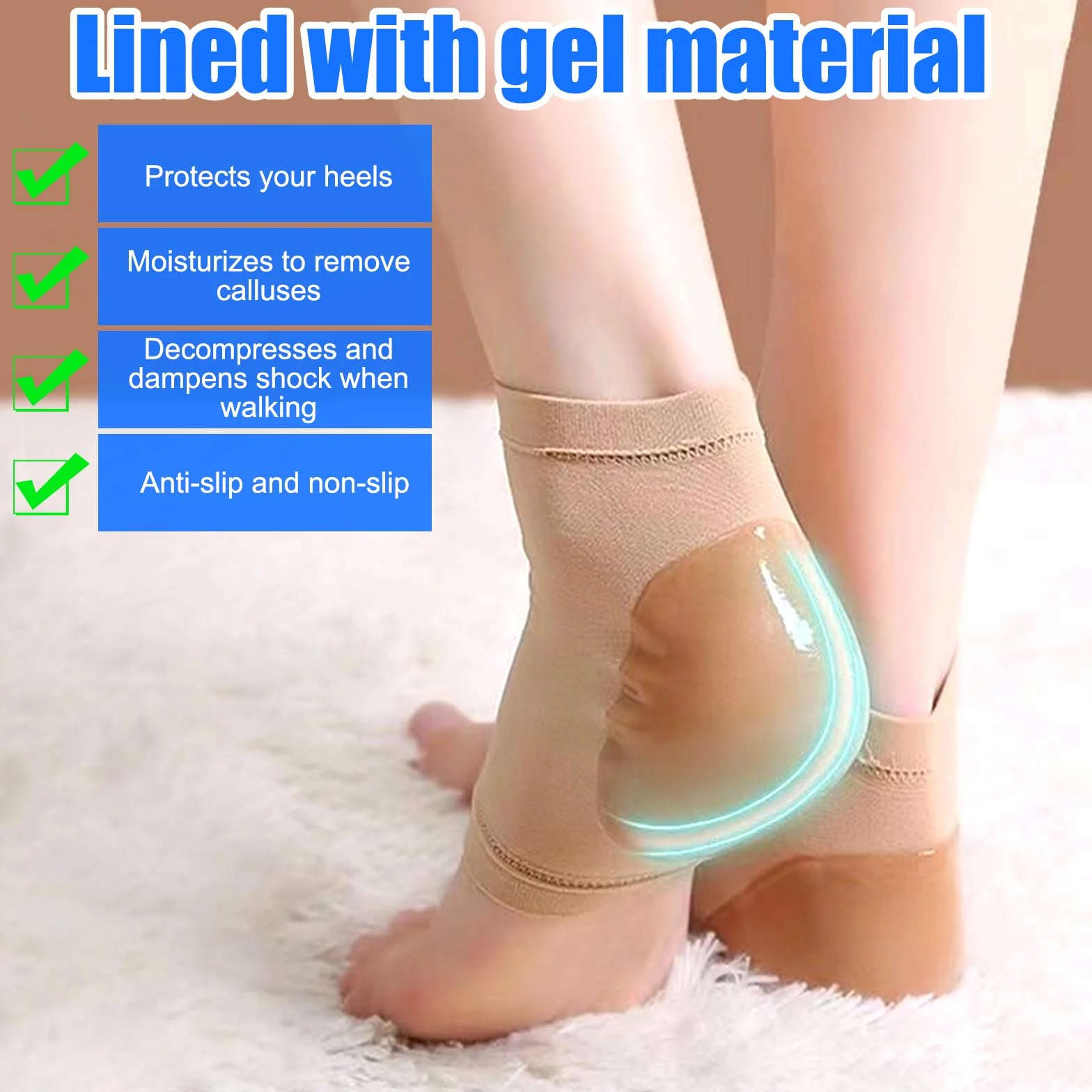Chaussettes Hydratantes à Talons en Gel Silicone Femme Réutilisables Soins Pieds Doublées