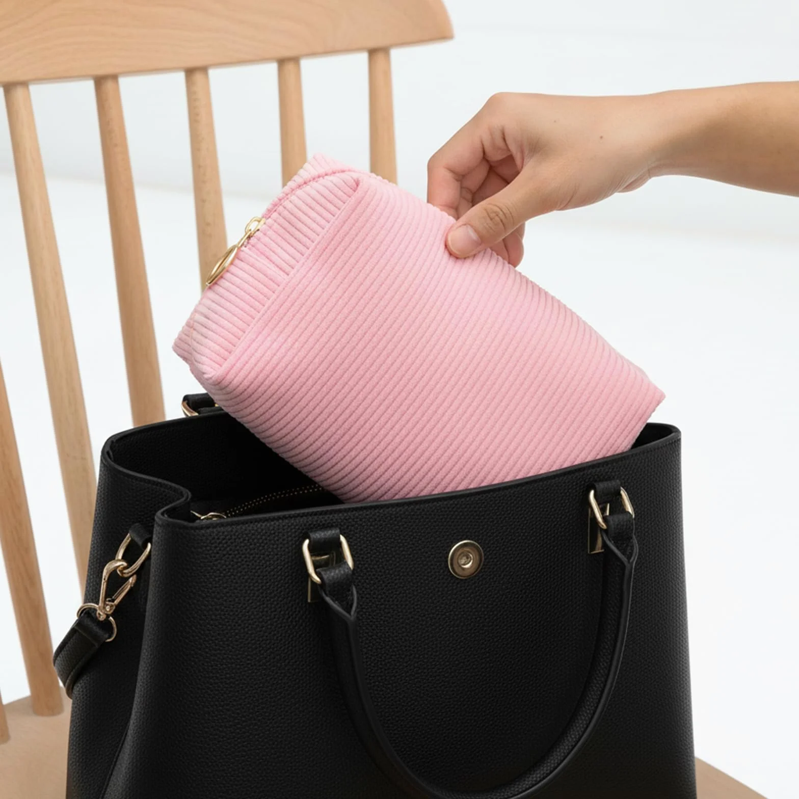 Petite trousse de maquillage pour femme - Fermeture éclair - Grande capacité - Accessoire de voyage - Multifonction, Rose