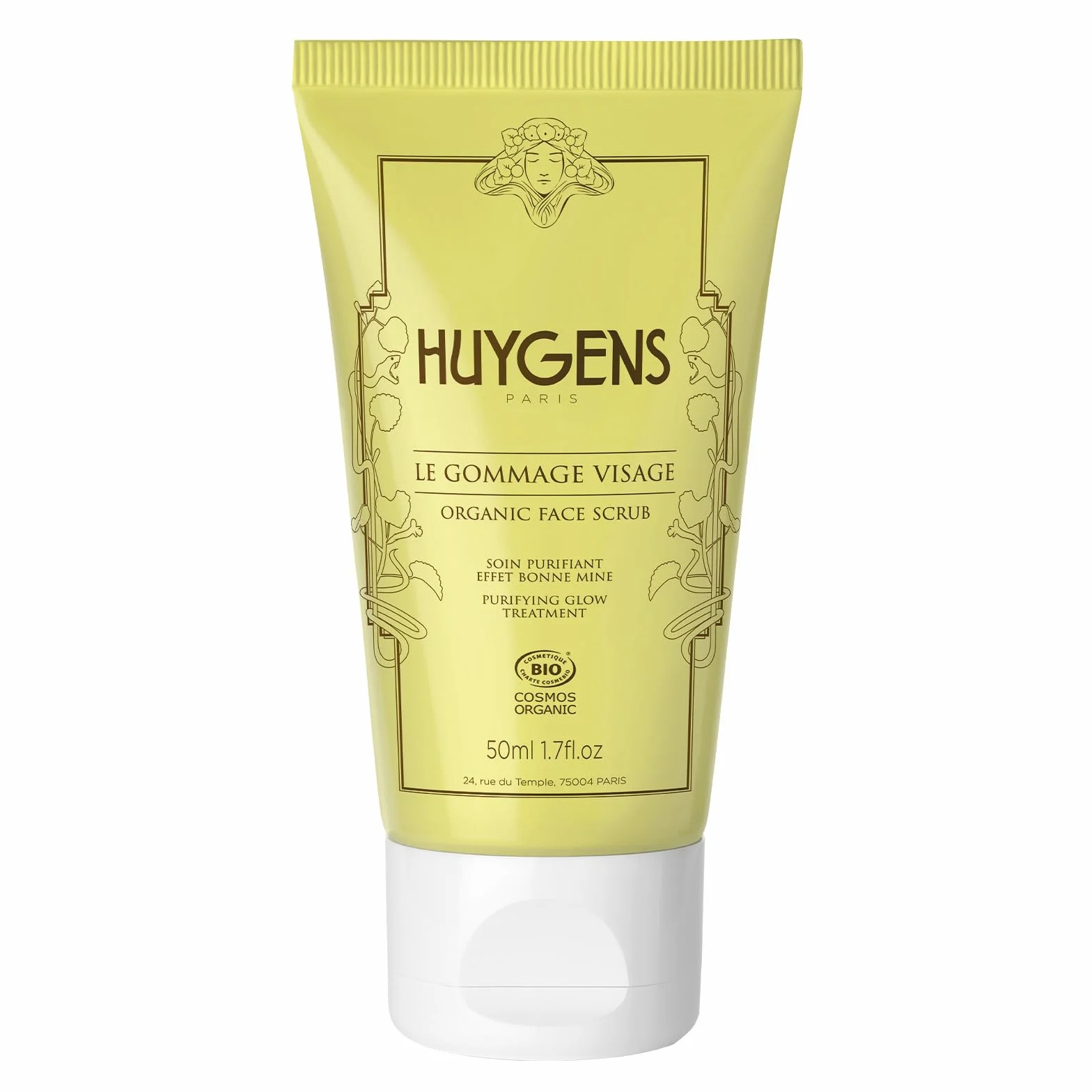 Le Gommage Visage HUYGENS - Bonne Mine & Anti-Imperfections - Purifie et Illumine le Teint – À La Poudre de Riz - Origine Naturelle et Bio – Vegan - Made In France – 50 ml