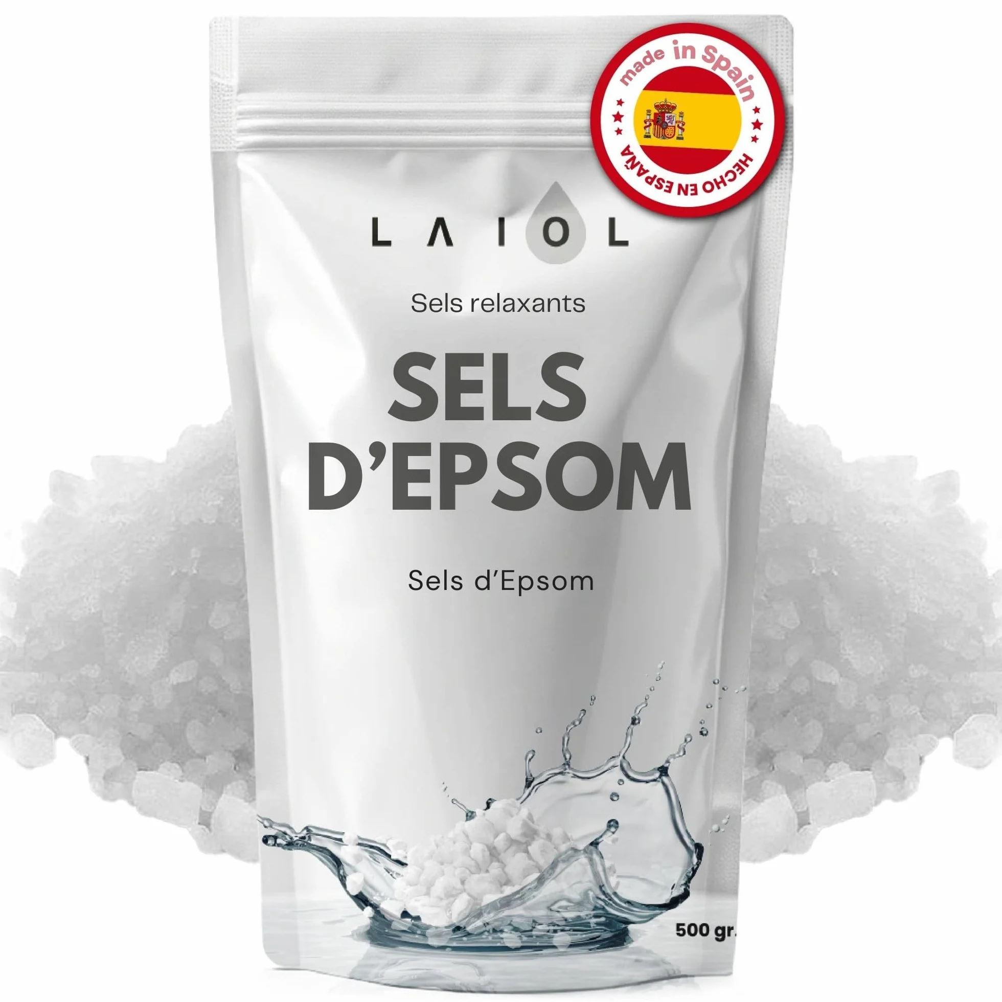 Sel d'Epsom Pur 500g – Epsom Salt Magnesium Premium pour Bain Chaud et Pieds Fatigués – Détente Musculaire, Exfoliant Naturel Relaxant – Additif Eau – Sel pour Spa Maison, Douleurs Musculaires