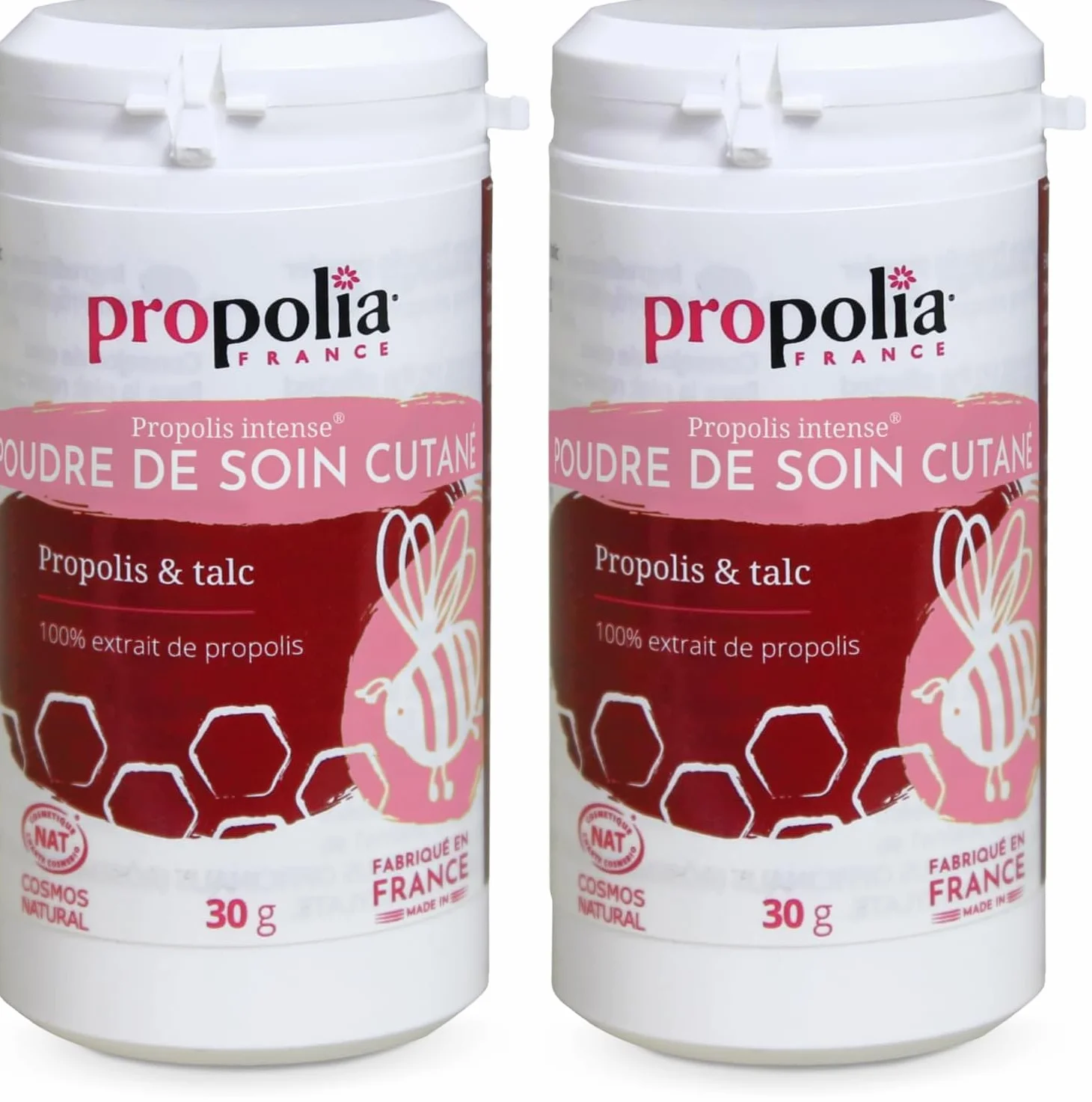 PPROPOLIA - Poudre de soin cutané à la Propolis/Talc - Soin irritations et dommages cutanés - 100% naturel - Dès la naissance - Fabriquée en France - 30 g (Lot de 2)