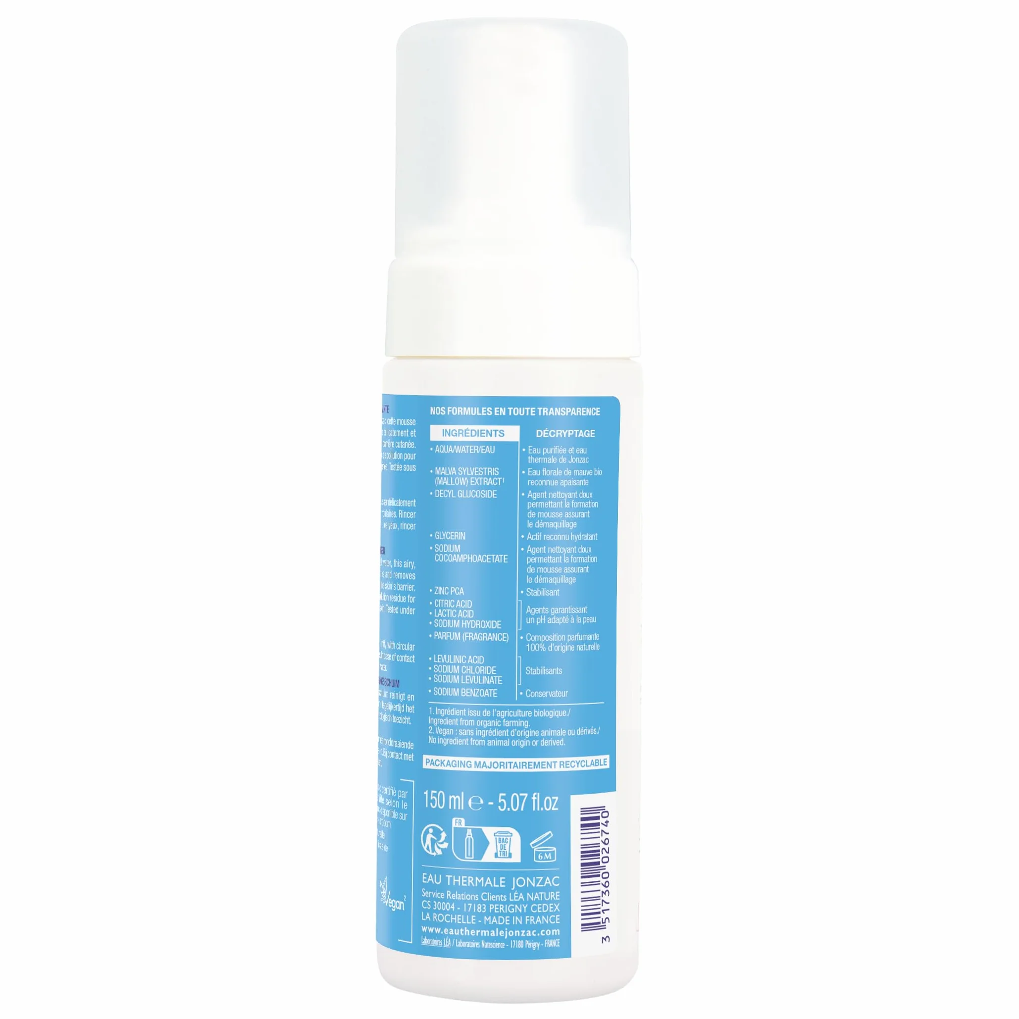 Eau Thermale Jonzac Mousse Nettoyante Oxygénante Visage Peaux Sensibles Lot de 2 × 150ml