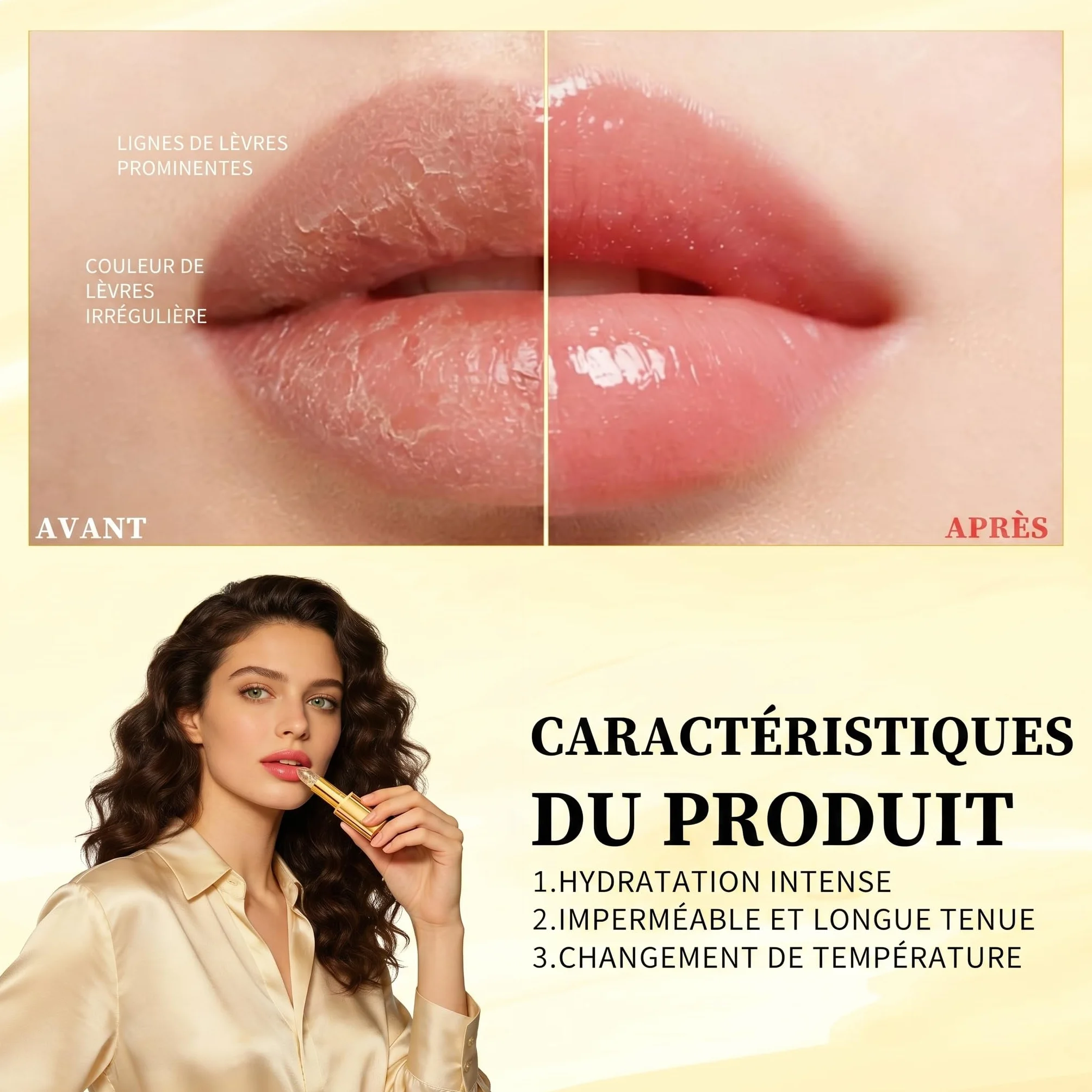 Rouge à Lèvres Magique Changeant de Couleur pH Adaptatif Longue Tenue Flocons d'Or