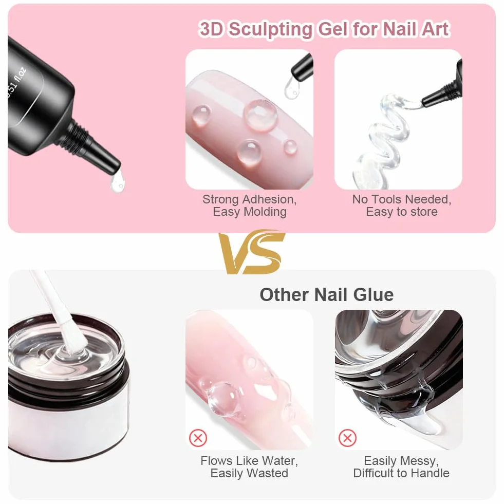 LOPHE Gel à Ongles 3D Multifonction avec 6 Poudres Chromées et 15 ML Gel Sculptant pour Nail Art