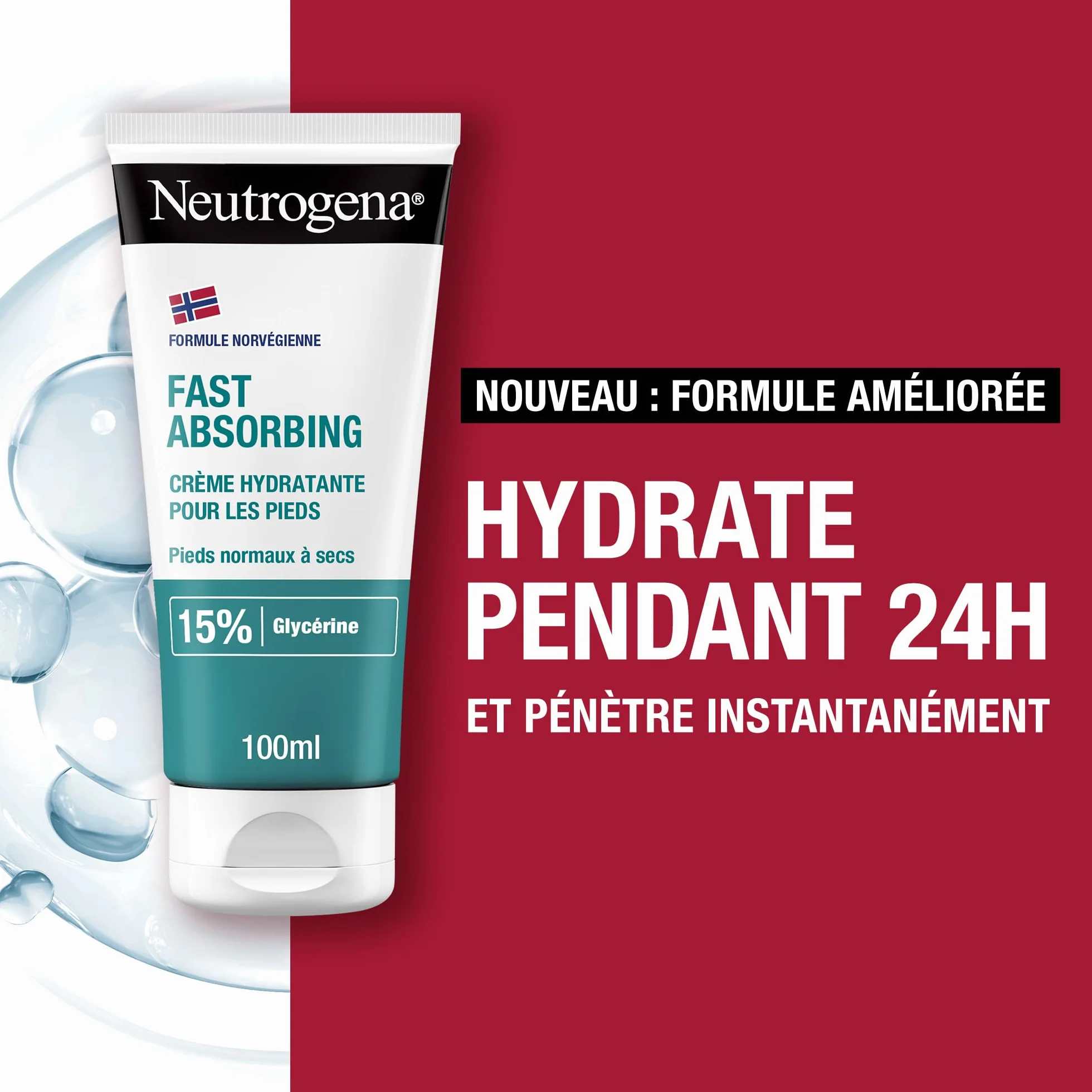 Neutrogena Crème Hydratante Pieds Absorption Rapide 100 ml 15% Glycérine Hydratation 24h
