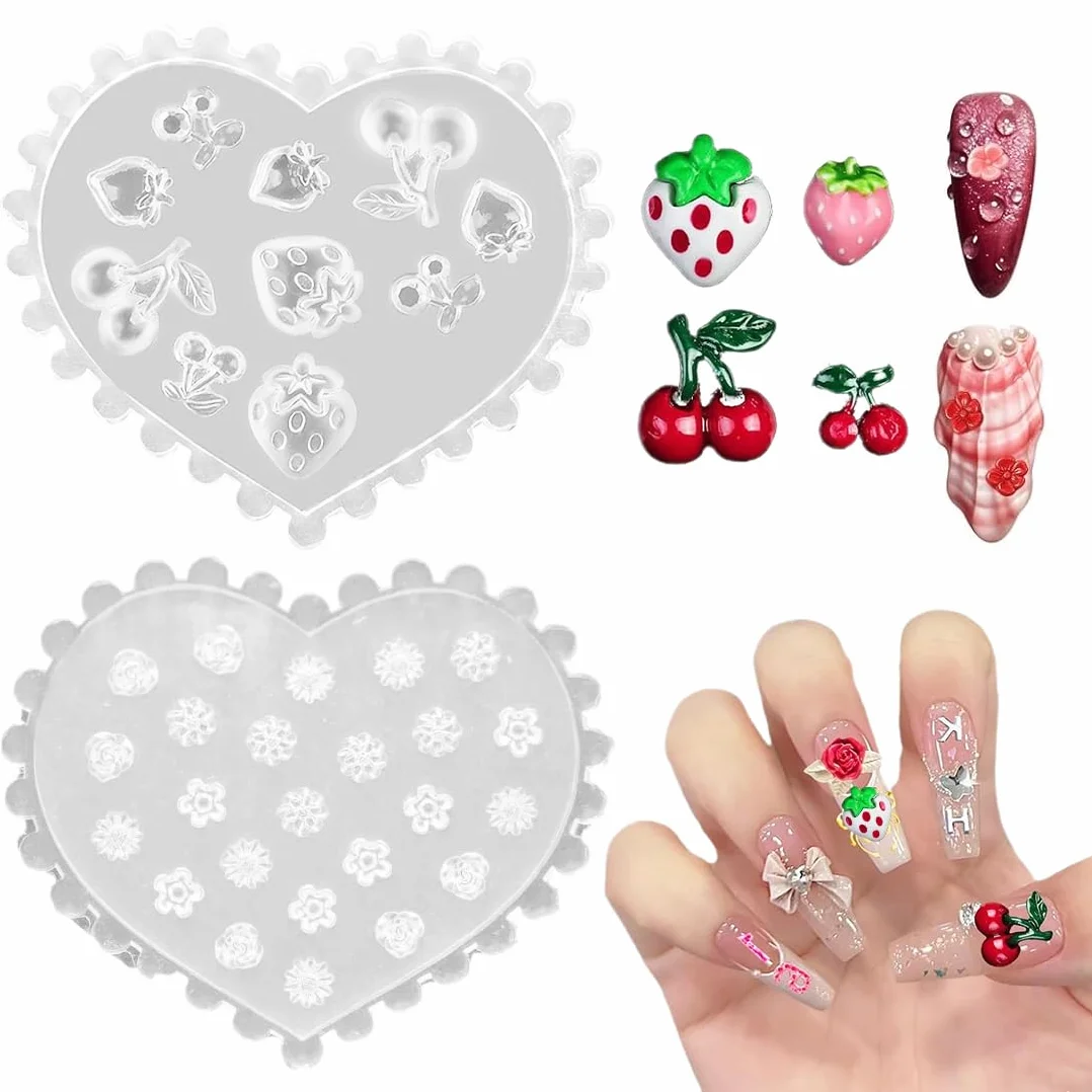 Moules en Silicone 3D Fleurs pour Art Ongulaire, Motif Floral et Fraise, Accessoires DIY Ongles