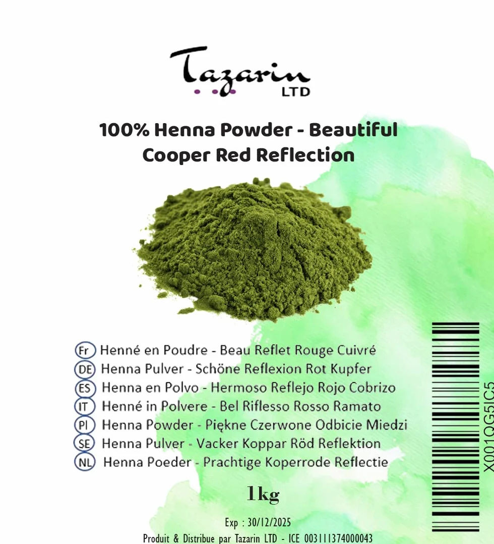 1kg Henné en Poudre, Naturel - Jolie Reflet Roux Cuivré - Coloration Cheveux - 100% Naturel, Pur et Sans Additifs | Poudre Fine
