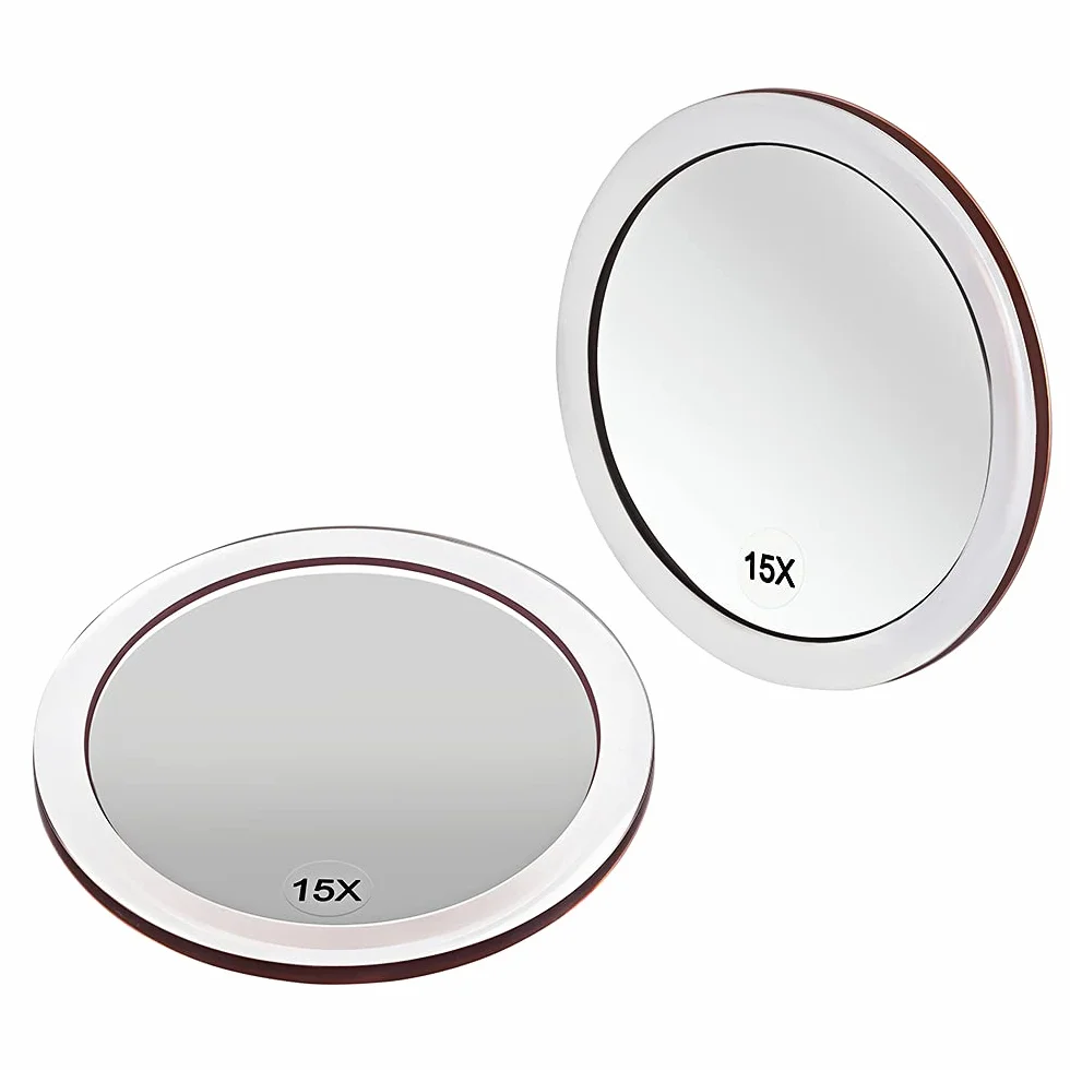 Miroir grossissant 15X 15 cm rond avec ventouses pour maquillage et épilation