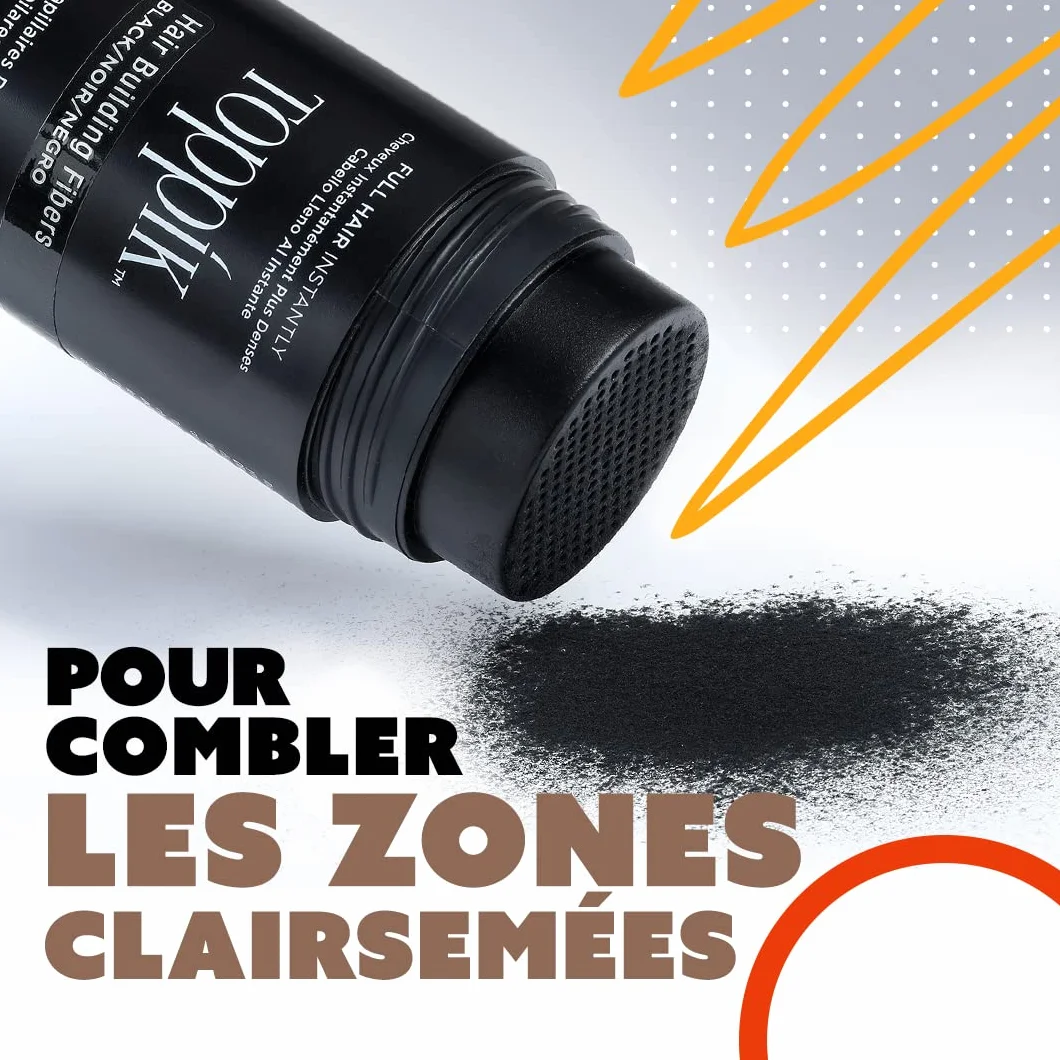 TOPPIK Fibres Capillaires Densifiantes Kératine Noir 27,5g Cheveux Aspect Naturellement Epais Racines Ligne Frontale Barbe Calvitie