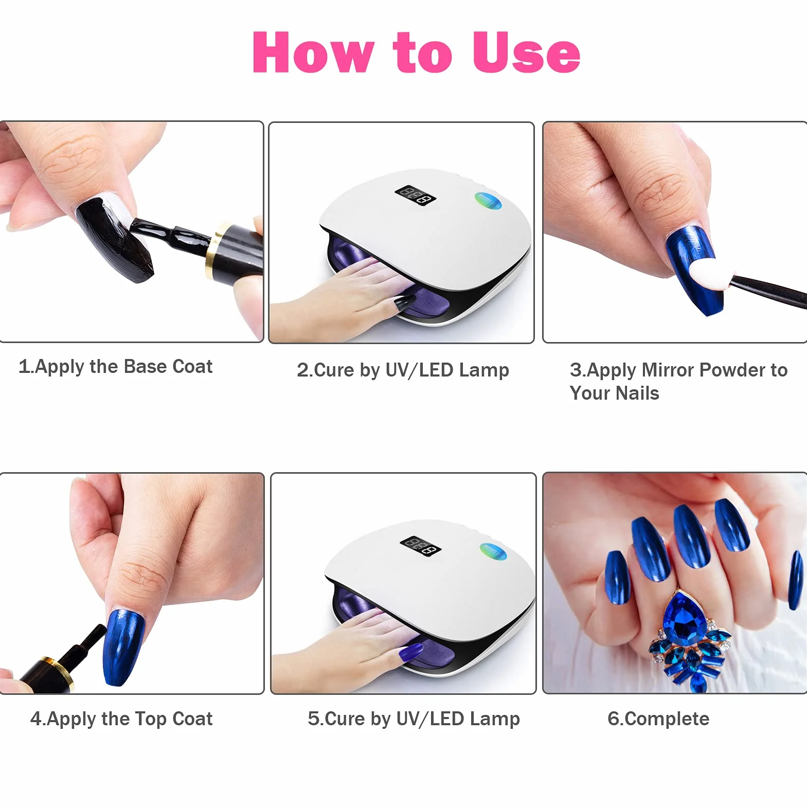 MELLIEX 8 Pièces Poudre Chrome Ongles Effet Miroir Accessoires Nail Art