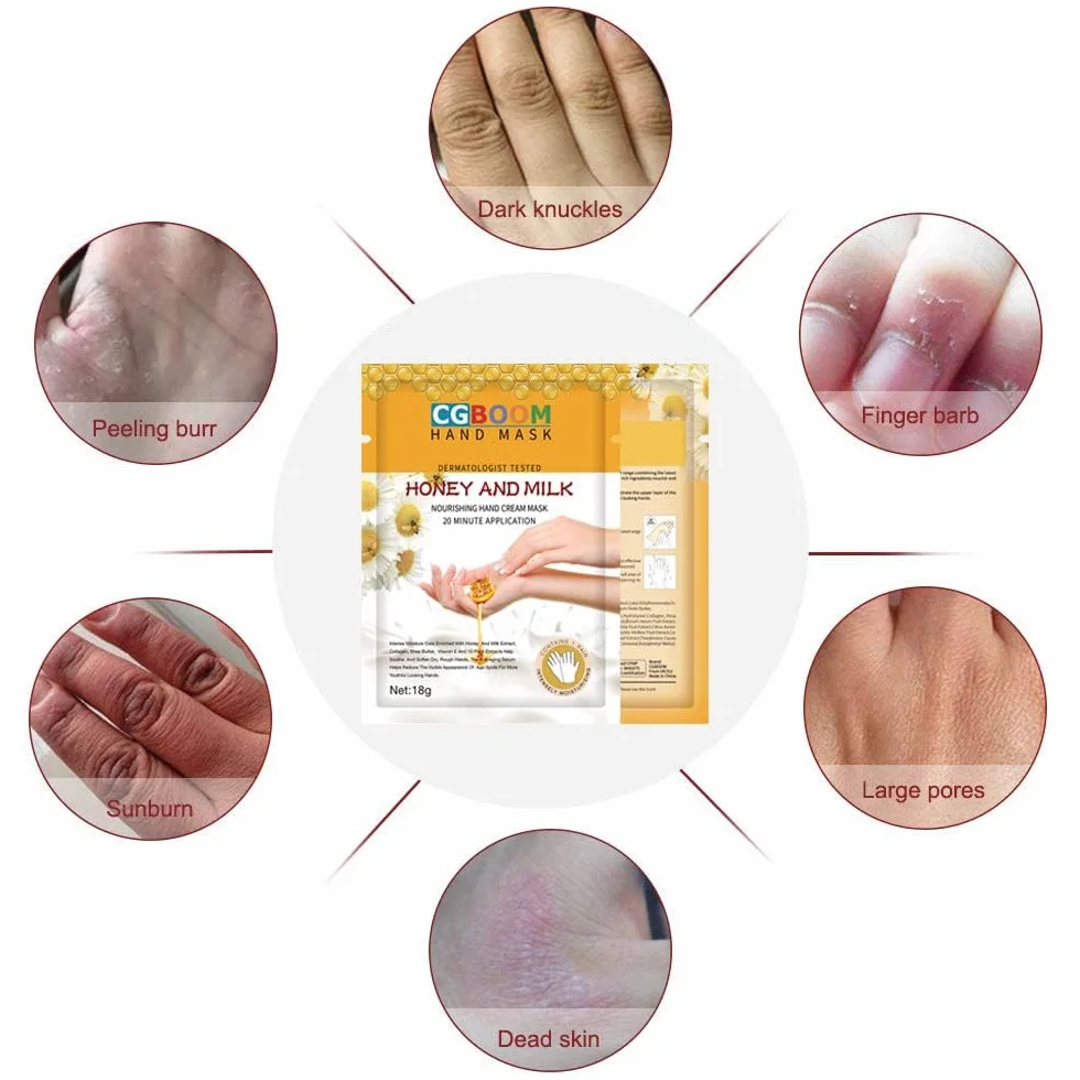 Masques hydratants exfoliants mains - Gants nourrissants peau sèche craquelée - Masque lait miel