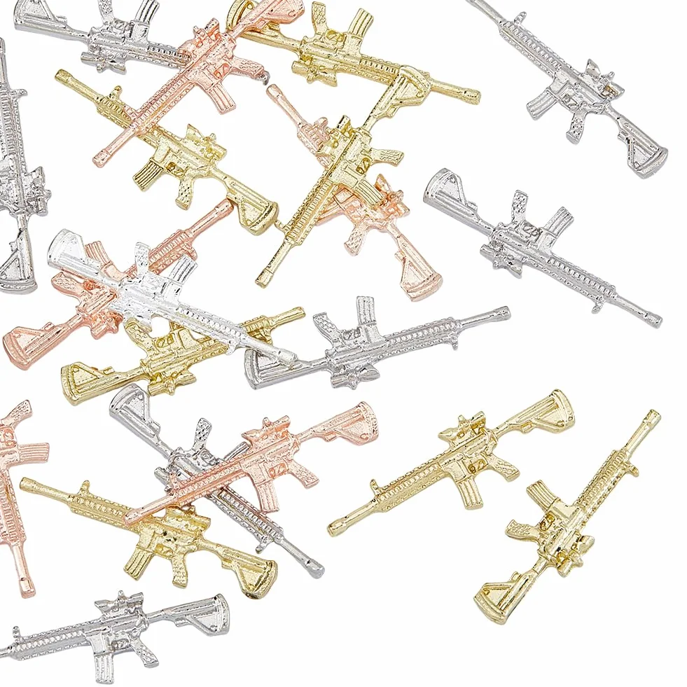 40Pcs 4 Couleurs Alliage Zinc Pistolet Arme Charme Pendentif Connecteur 3D Nail Art Décorations Métal Mitraillette Charmes Fabrication Bijoux DIY