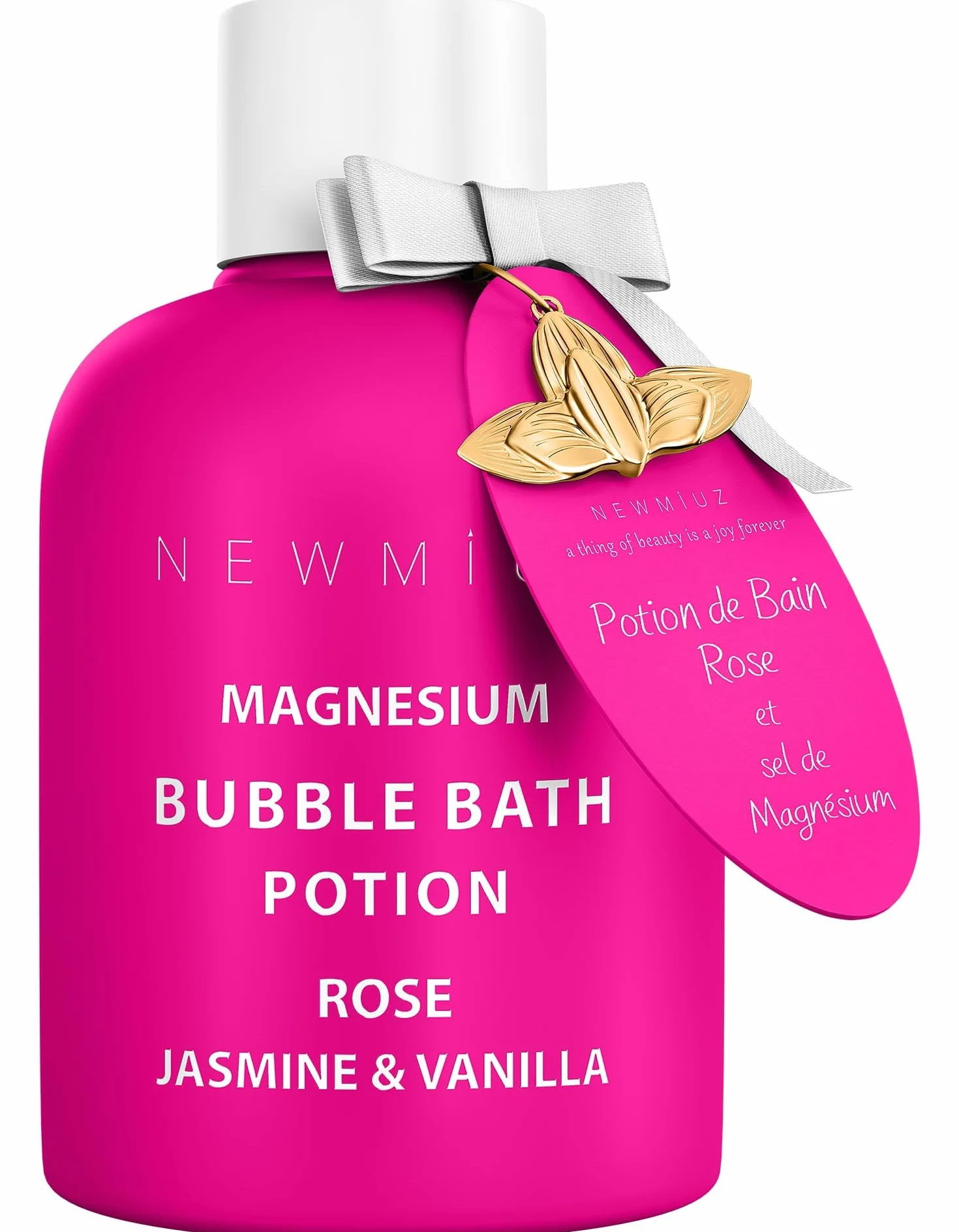 Bain Moussant au Magnésium Rose Jasmin Vanille - Bain Moussant de Luxe Longue Durée pour Muscles Endoloris - Hydratant au Sel d'Epsom Relaxant et Anti-Stress - Cadeau Spa de Soins pour Femmes.
