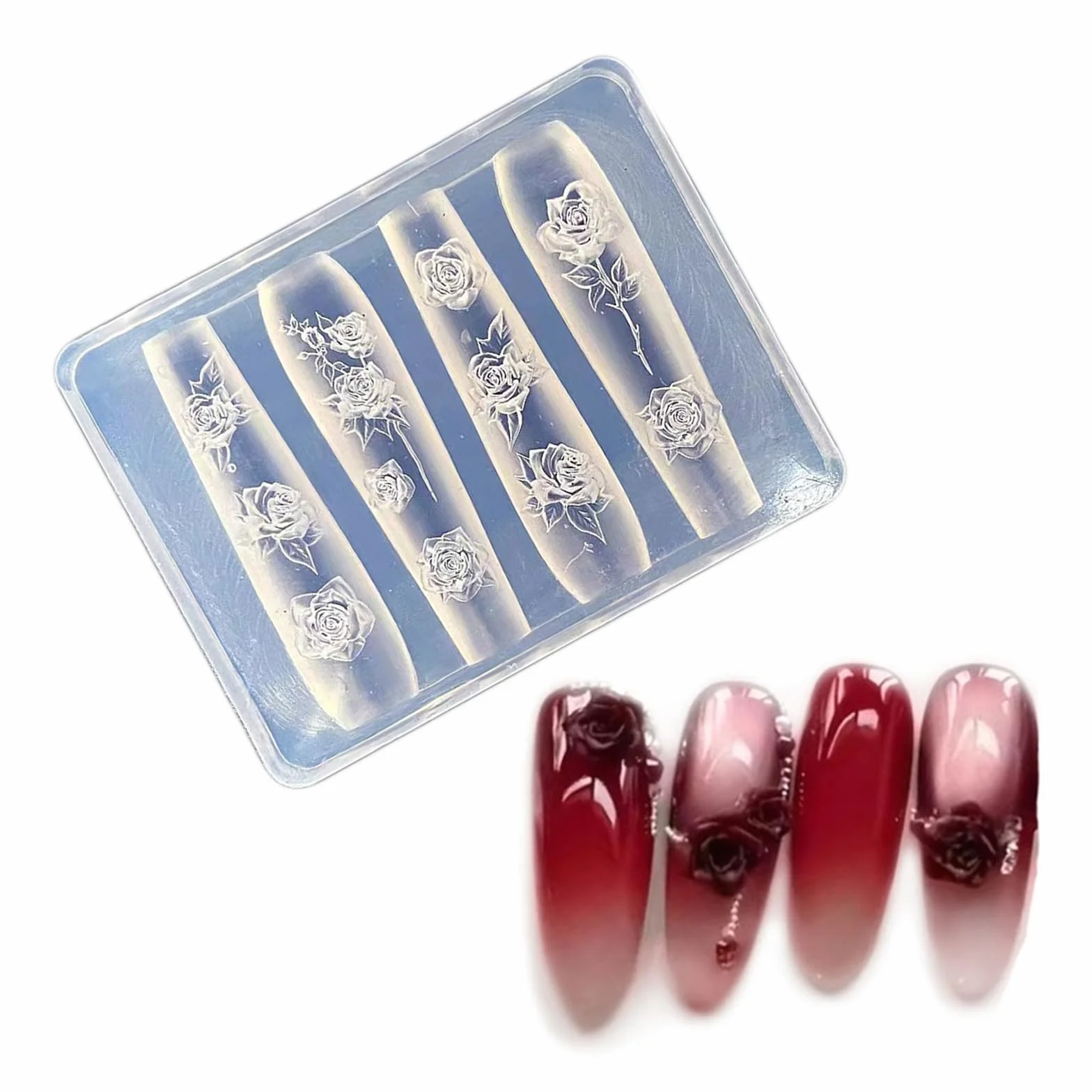 Moule multifonction en silicone transparent pour sculpter des ongles en résine florale 3D