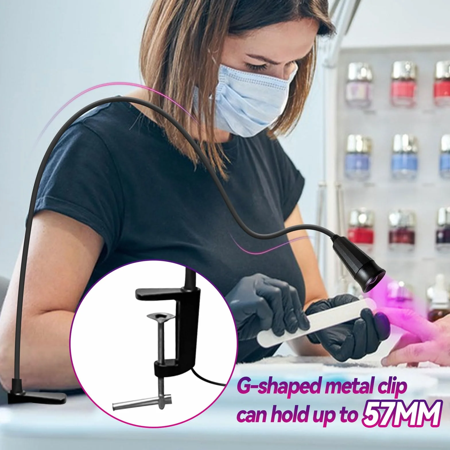Lampe de cils UV 10 W LED UV pour durcissement à la lumière, guérison rapide en 3 à 5 secondes, taille réglable avec lunettes de protection et interrupteur au pied, noire