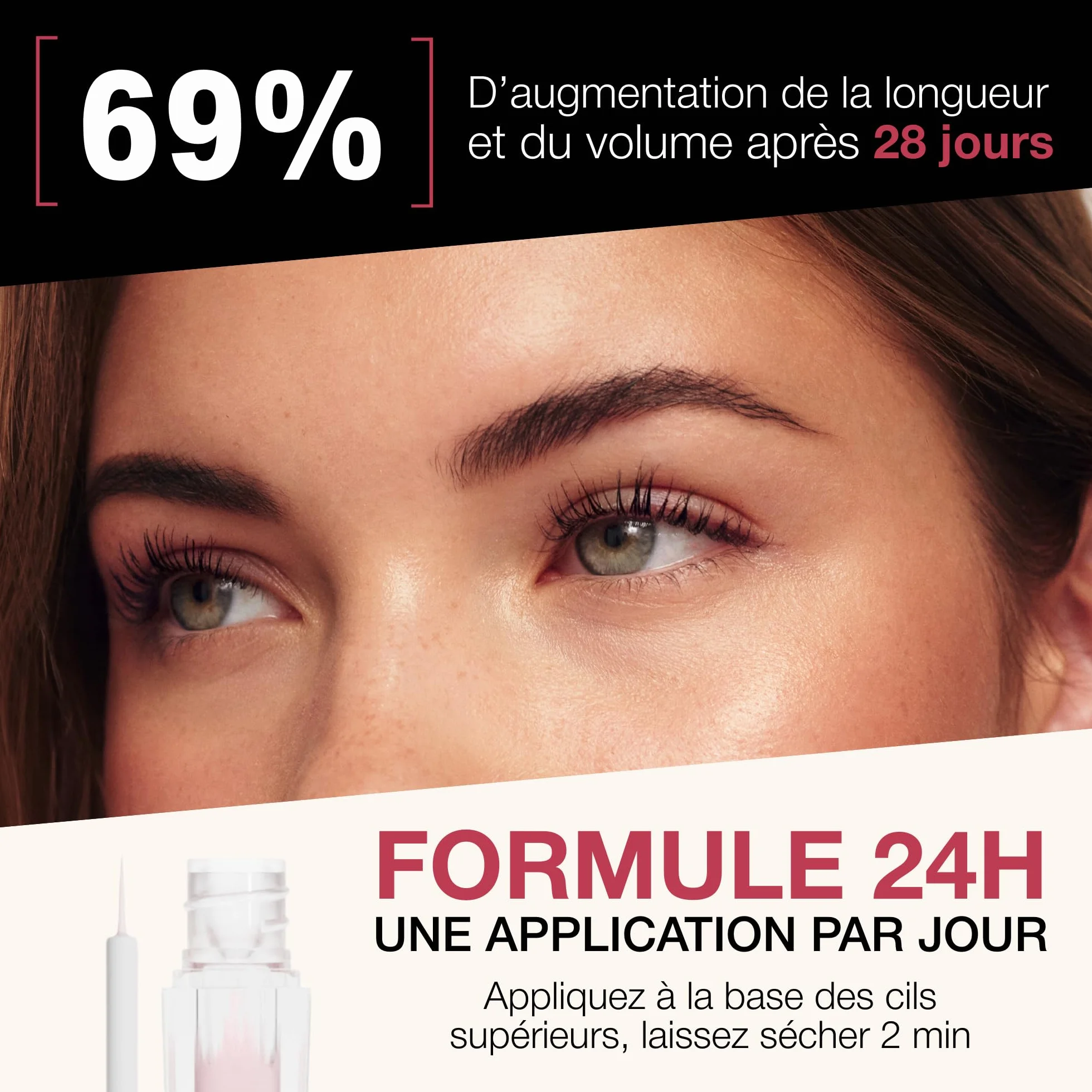 ROSELASH Nouvelle Formule Sérum de Croissance de Pousse Cils plus fournis longs épais - Fabriqué en France - Sans hormone Sans parfum - Vegan | Sérum pour cils pour promouvoir des cils plus longs et plus volumineux, 99 % naturel, sans hormones, sans parfu