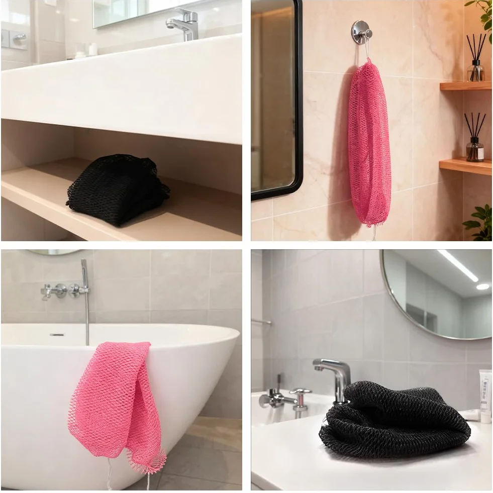 Filet de Douche Africain Éponge à Séchage Rapide Exfoliante pour Hommes Femmes Noir