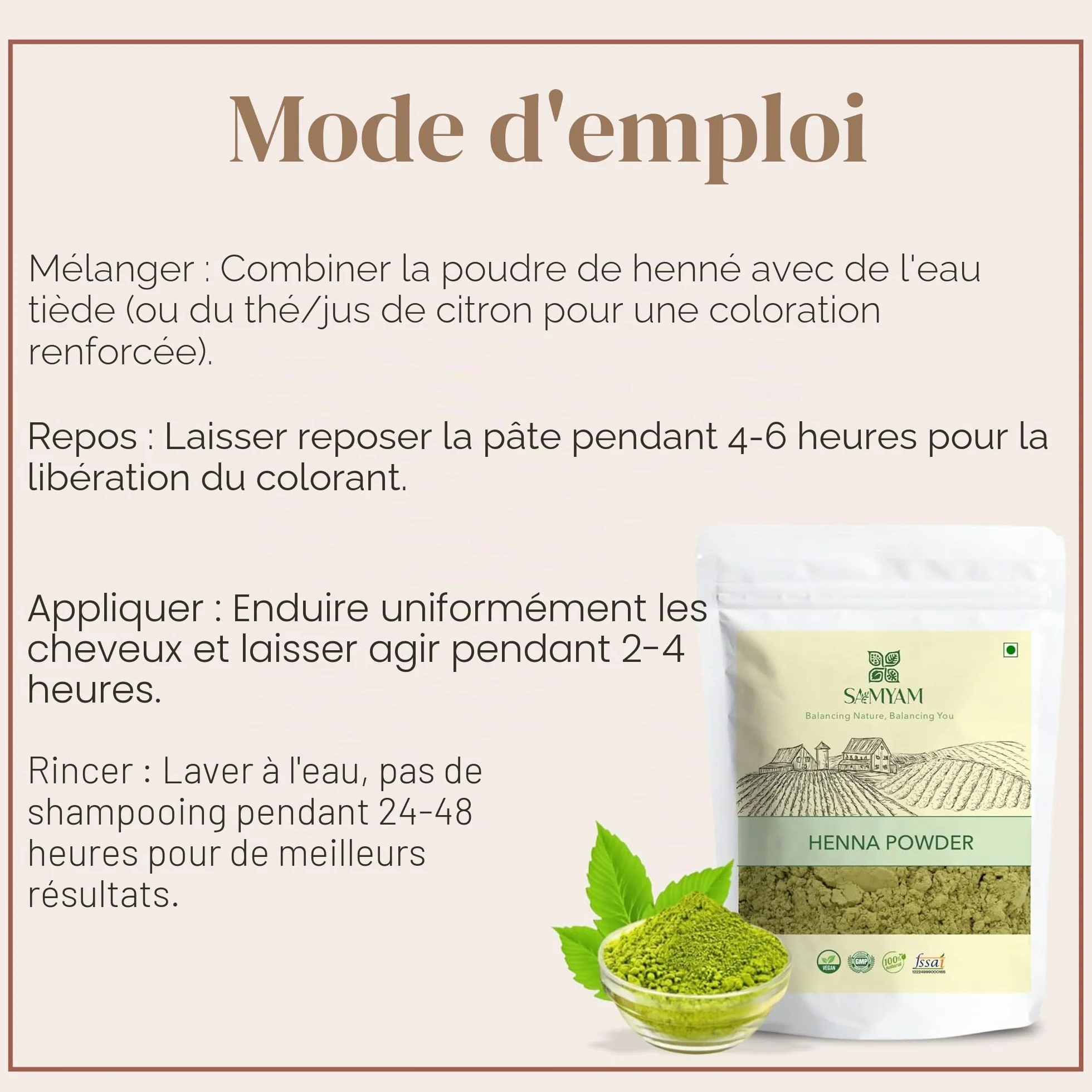 SAMYAM Poudre de henné pur - Paquet de 1 kg | Coloration capillaire naturelle, henné du Rajasthan triplement tamisé, sans PPD