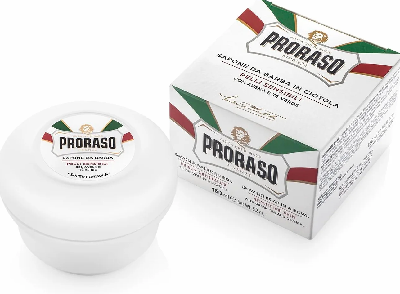 Proraso Savon à raser peaux sensibles 150 ml – Soin visage homme anti-irritations au thé vert et extrait d'avoine