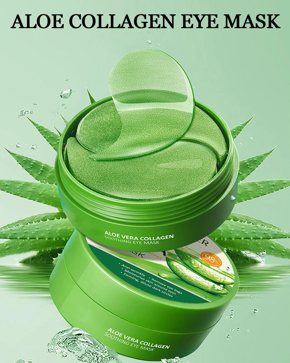 Masque pour les yeux à l'aloe vera 60 pièces, patch anti-cernes et poches, raffermit la peau