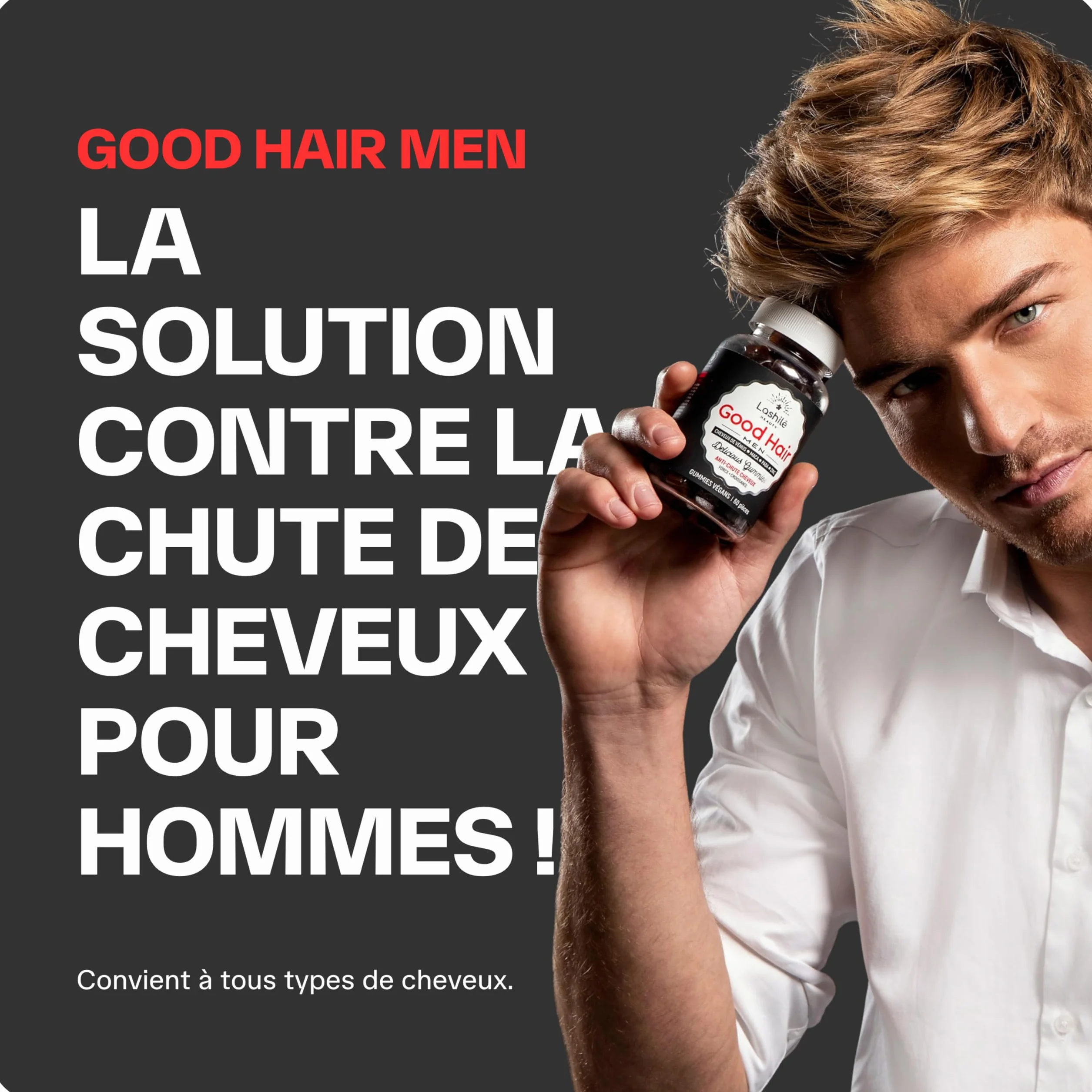 Lashilé Beauty Complément Alimentaire Anti-Chute Cheveux & Renforcement Capillaire Croissance & Densité Good Hair Men Zinc Maca 60 Gummies