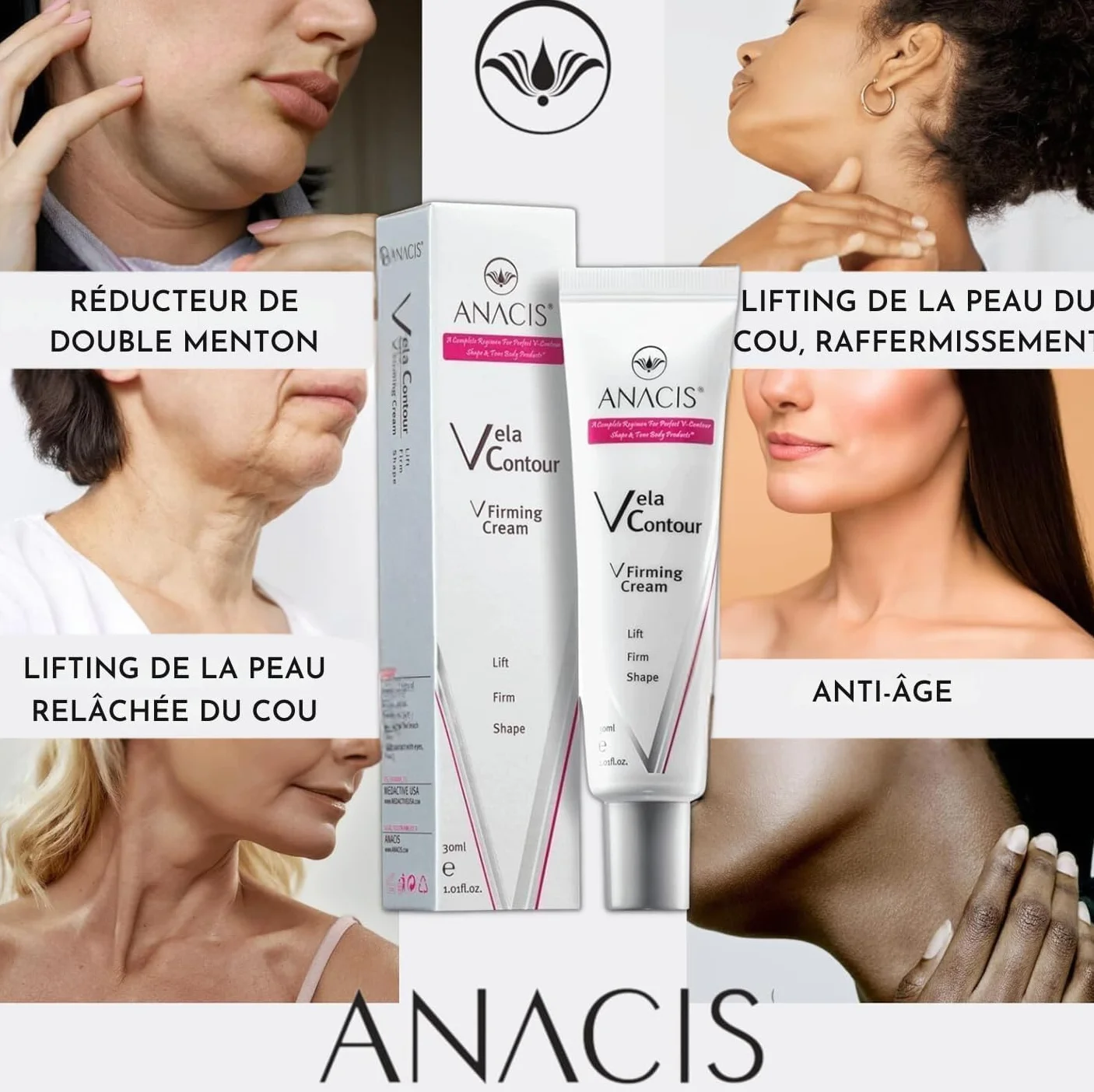 Crème pour le cou avancée - Crème anti-âge pour le cou, le menton et la mâchoire pour femmes et hommes 30 ml