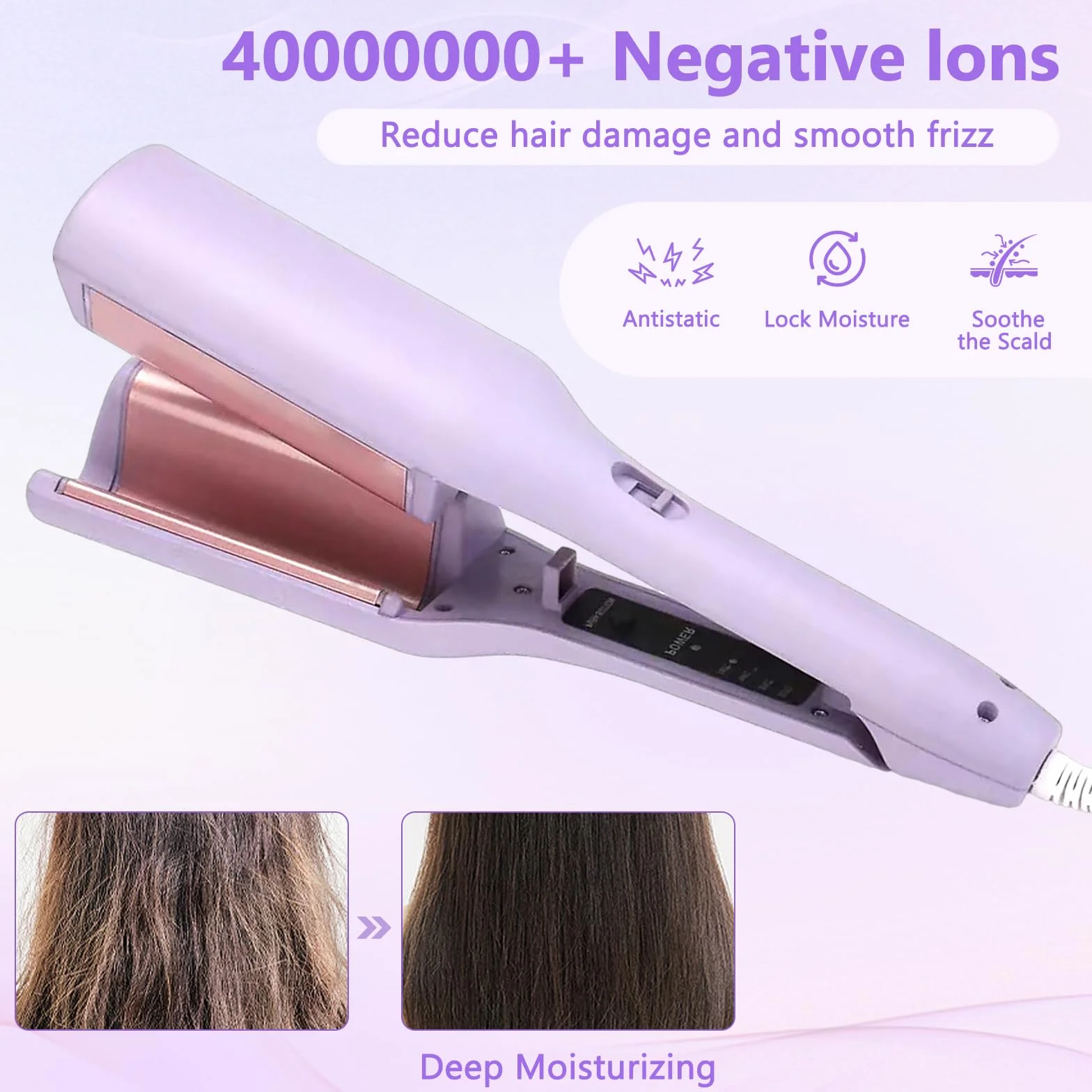 Fer à Boucler, 2 Têtes Barils wavy Fers à Friser Onduler, 32mm Fer à Onduler Céramique, Professionnel Friser Wavy Barils en Température Réglable 160-220° C Bigoudi Styling Outils Cheveux (Violet)