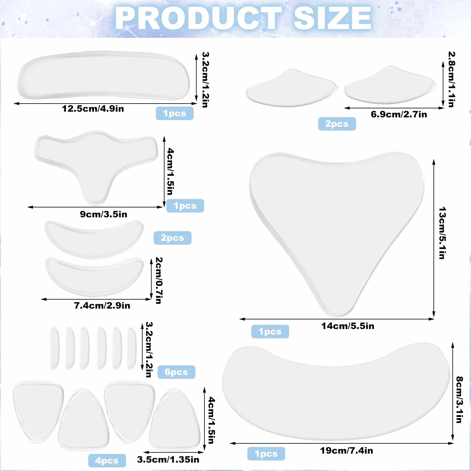 Lot de 18 patchs anti-rides réutilisables en silicone pour visage et cou