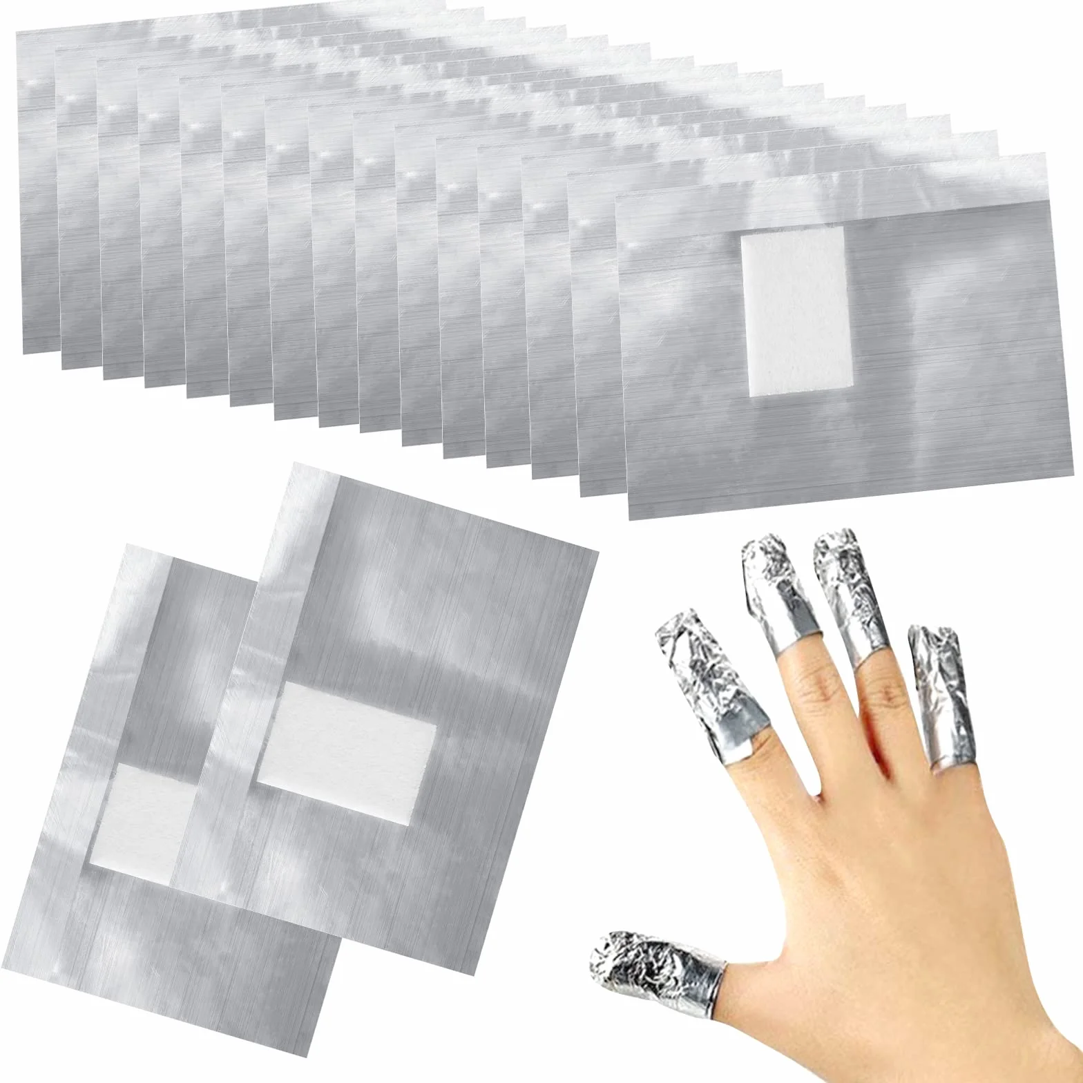 Papillotes en Aluminium 100 Pcs, Feuille d'aluminium Dissolvant pour Vernis Semi Permanent Retirer Gel Ongle Argent