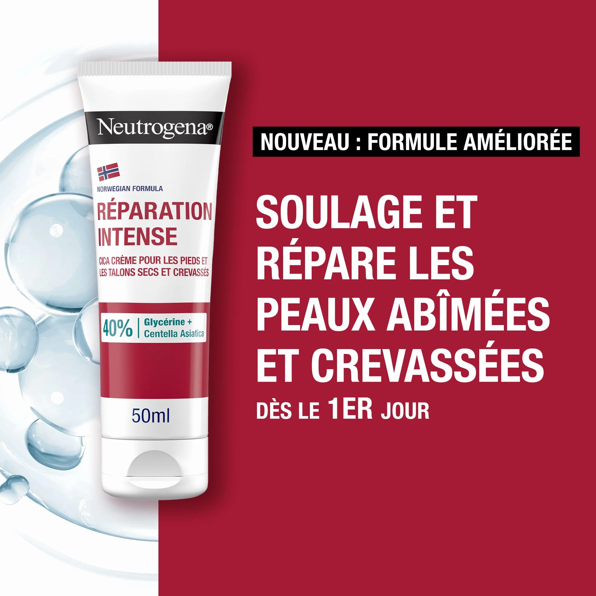 Neutrogena Crème Pieds & Talons Crevassés Réparation Intense Formule Norvégienne 50 ml 40% Glycérine Centella Asiatica Cica Crème Réparatrice