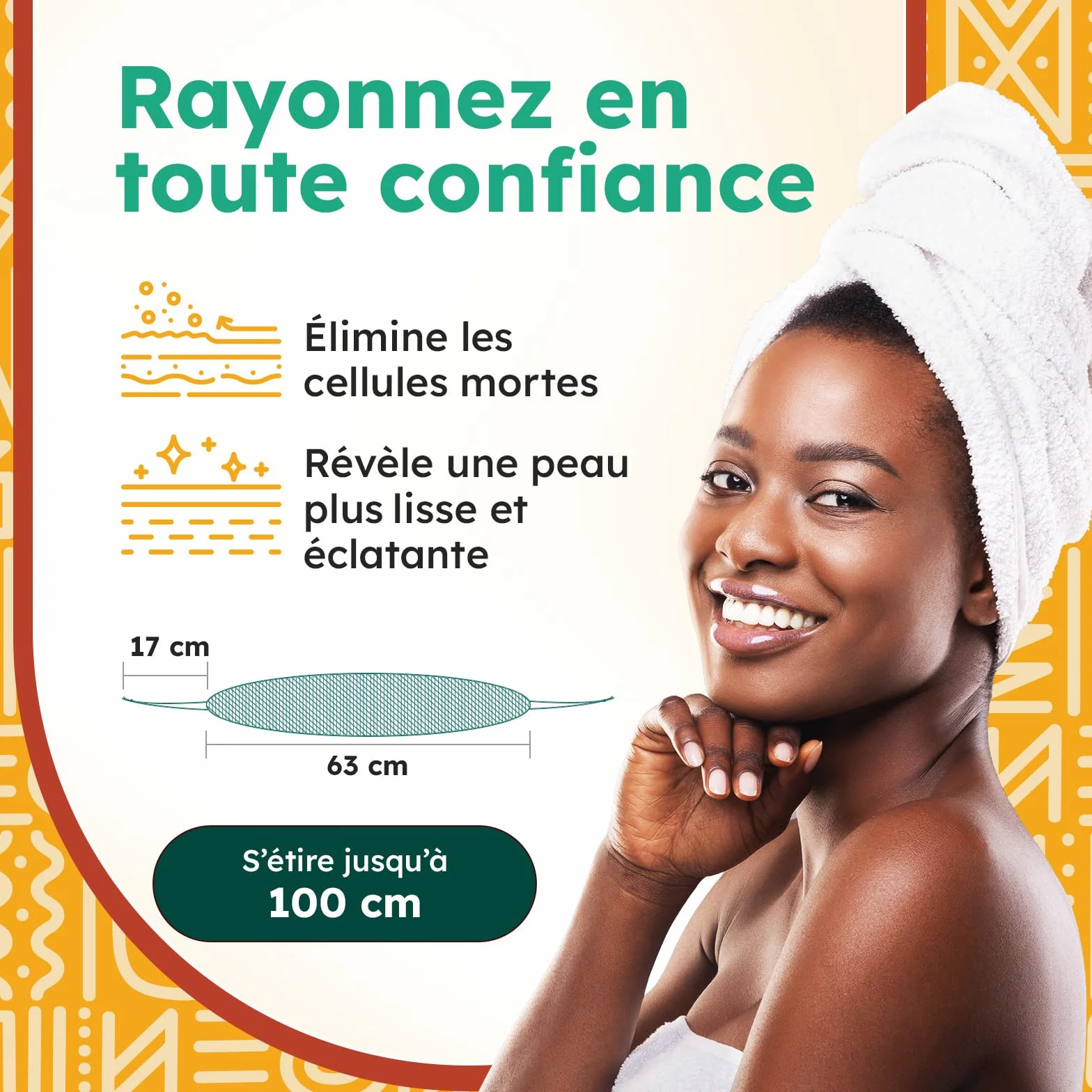 AURAE Filet de Douche Africain Éponge Exfoliante 115cm Noir
