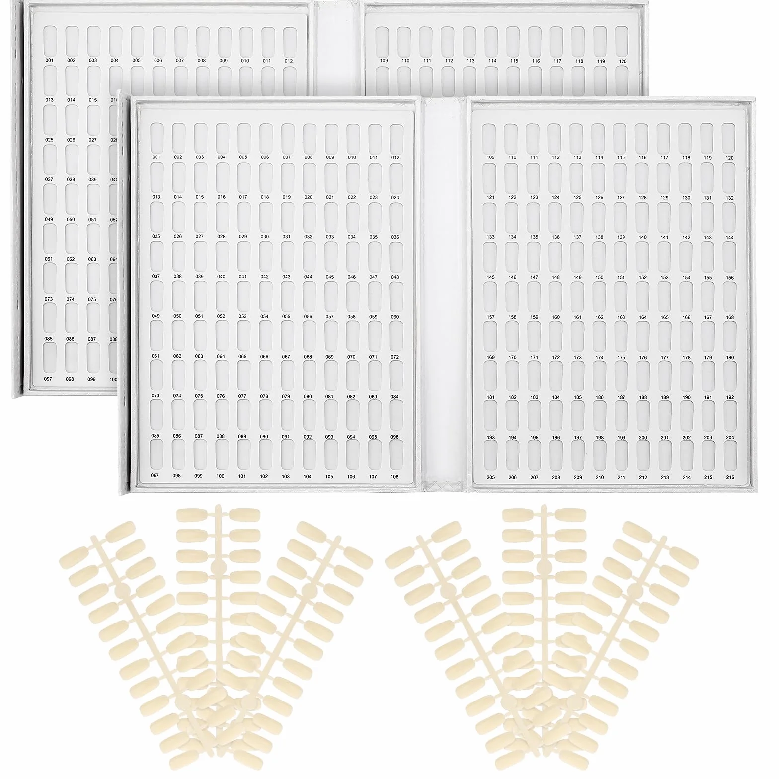 Lot de 2 livres de Présentoir Nuancier pour vernis à Ongles, 216 couleurs, Avec 480 cartes de couleurs plates, échantillons de couleurs pour nail art, Présentation de nail art, Blanc