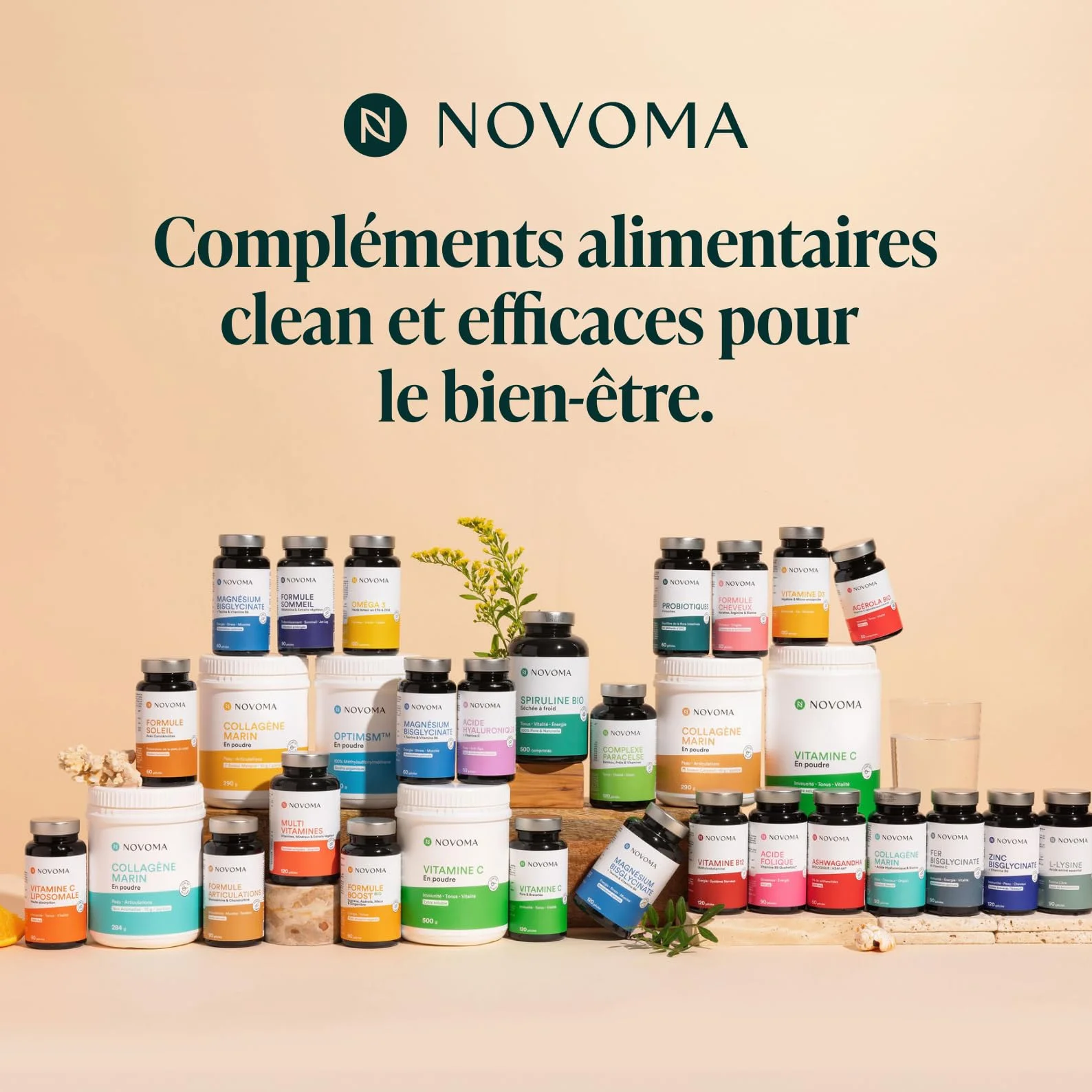 NOVOMA Magnésium Bisglycinate Taurine Vitamine B6 300mg 120 gélules Fatigue Stress Fabriqué en France