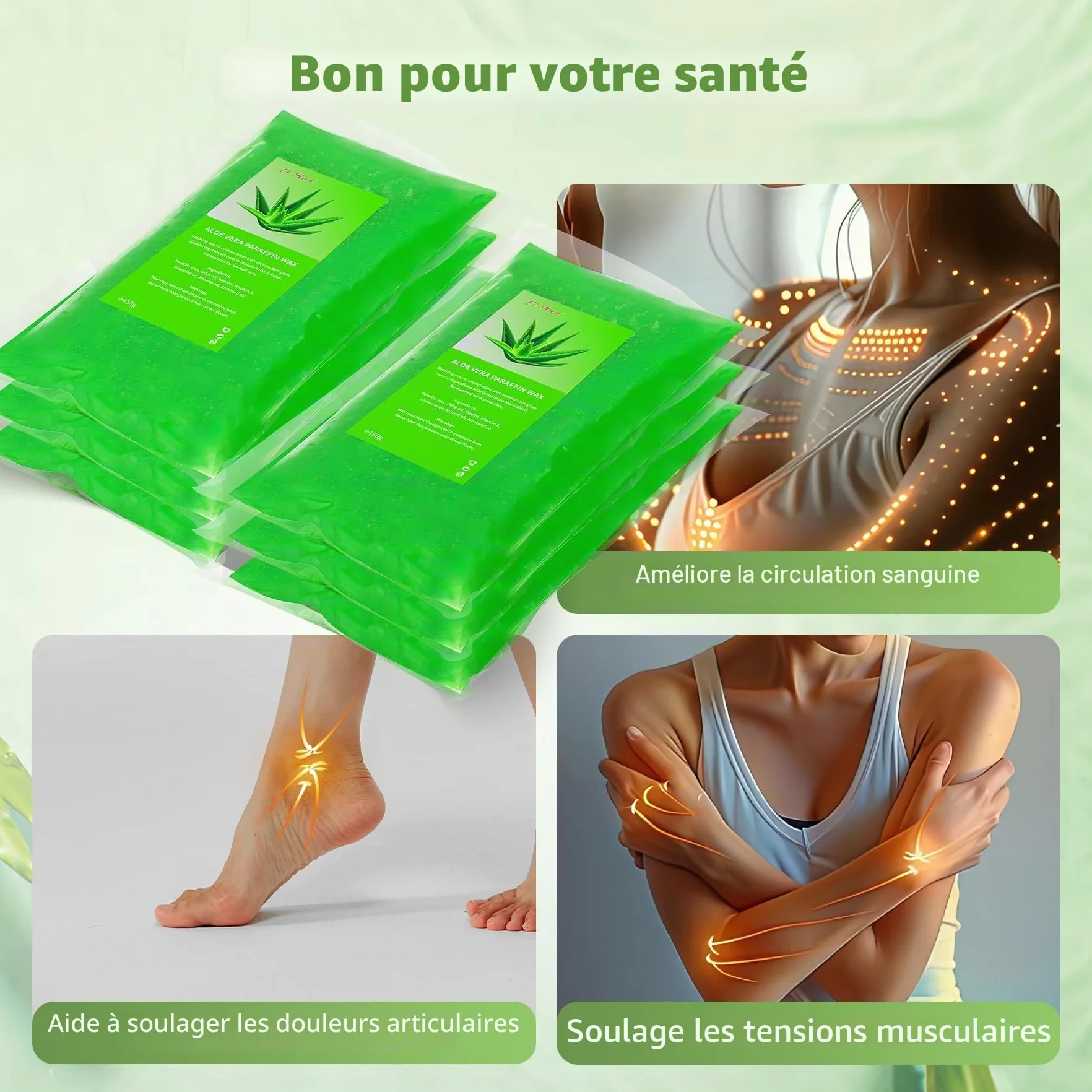 6 Packs Cire de paraffine, 2700g Recharge Aloe vera Blocs de cire de paraffine pour bain de paraffine mains et pieds, Soulage la fatigue musculaire, Hydrate et Nourrit