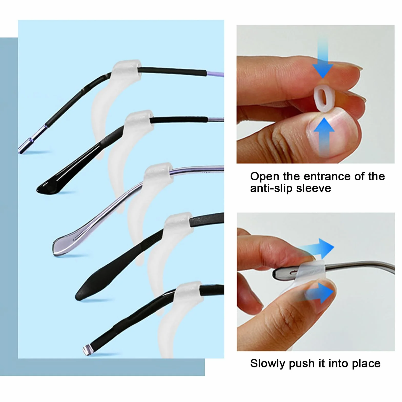 Crochets D'oreille Lunettes Anti-dérapant en Silicone, Embouts De Branches, Pour Lunettes De Soleil, Noir+Blanc