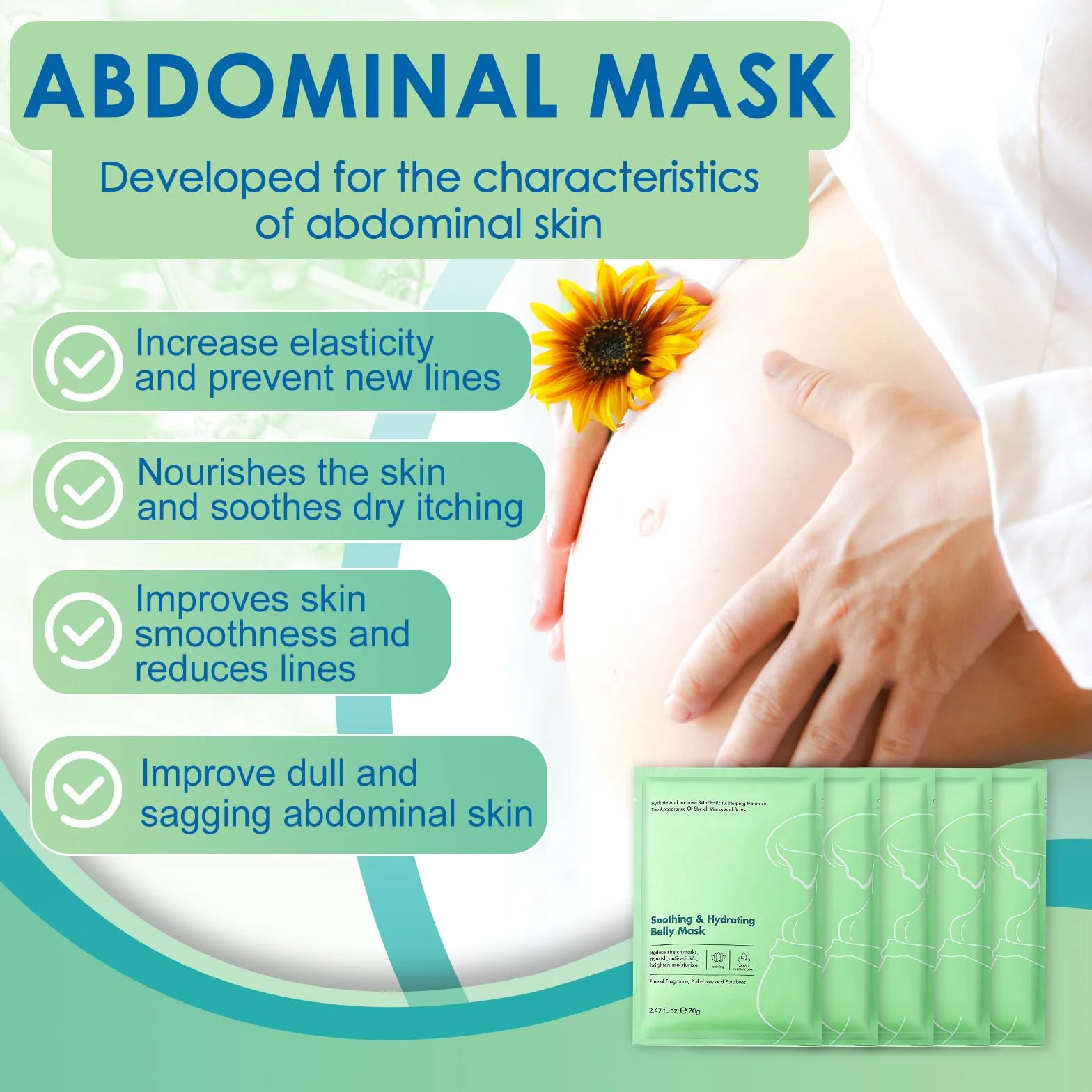 Masque Tissu Ventre Grossesse 3 Pièces 70g Anti-Vergetures Hydratant