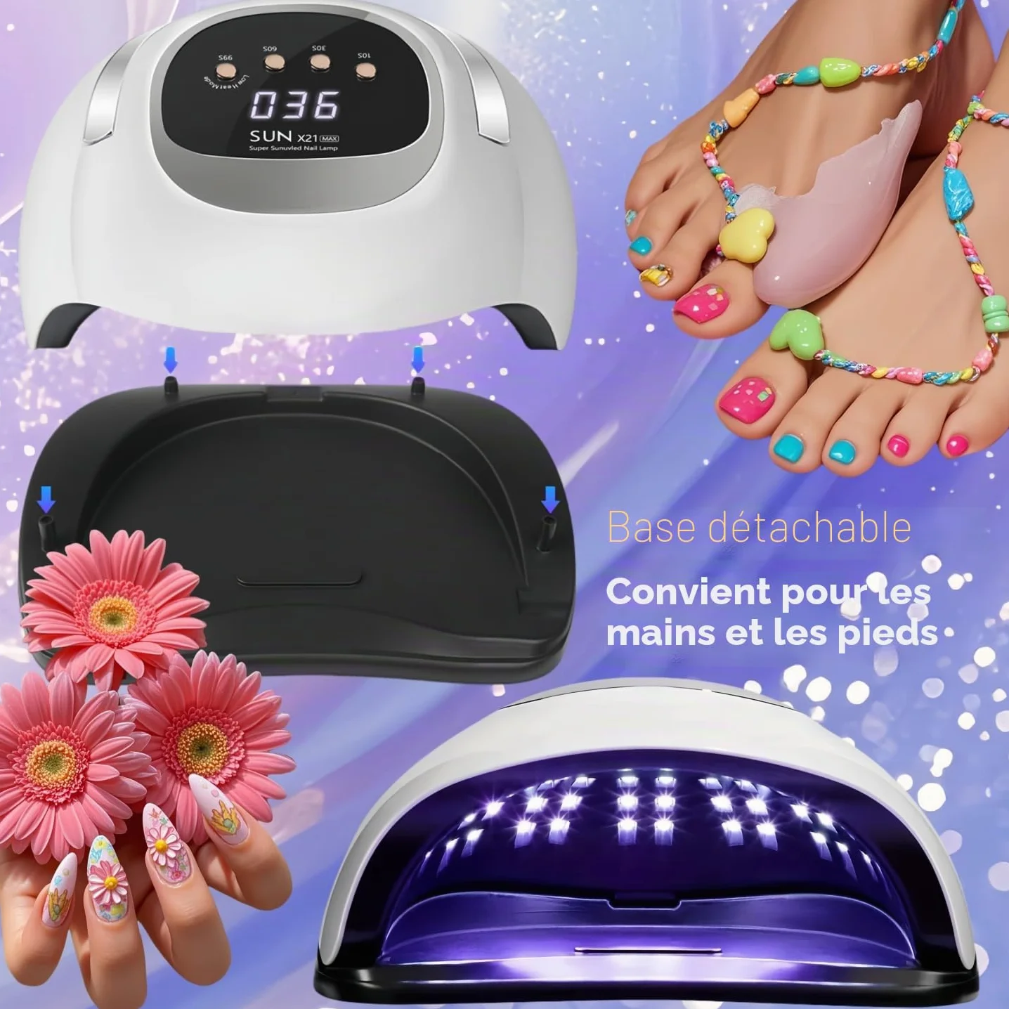 Lampe UV Pour Ongles en Gel, Lampe UV Professionnelle Pour Ongles 320W avec 72 LED, Capteur Automatique, 4 Minuteries