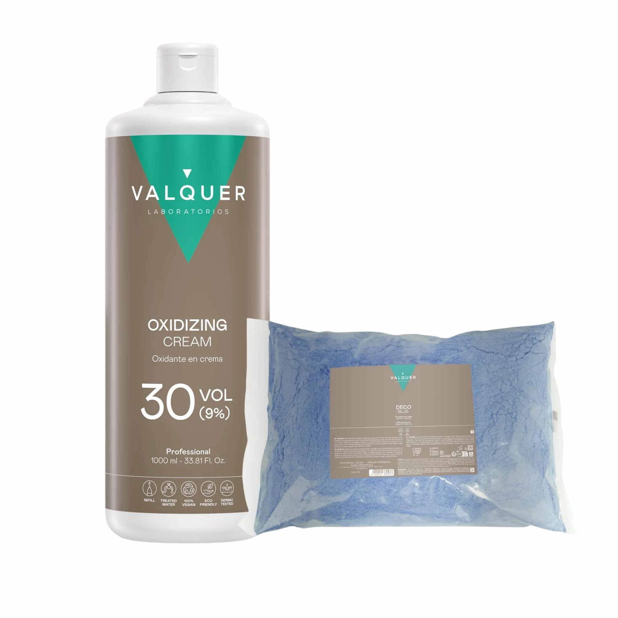 Valquer Pack Professionnel Oxydant 30 Volumes (9%) 1000 Millilitres + Poudre Décolorante 500 Grammes, Coloration et décoloration capillaires