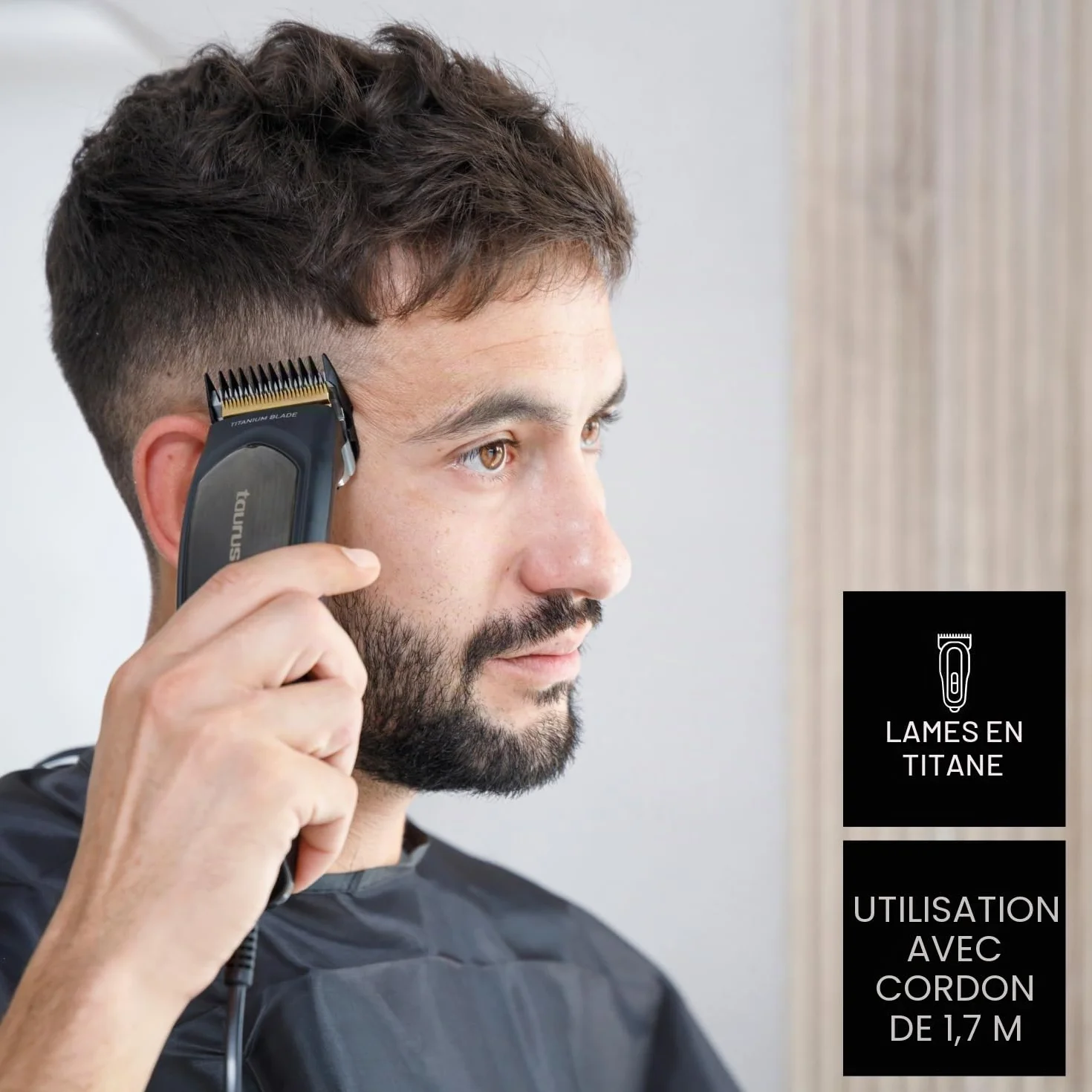 Taurus - Tondeuse à cheveux professionnelle Mithos Avant 6W | 4 Sabots | Lames Titanium | 10 Niveaux de coupe | Moteur AC 3000 rpm | Levier réglable | Câble | Accessoires nettoyage | Gris