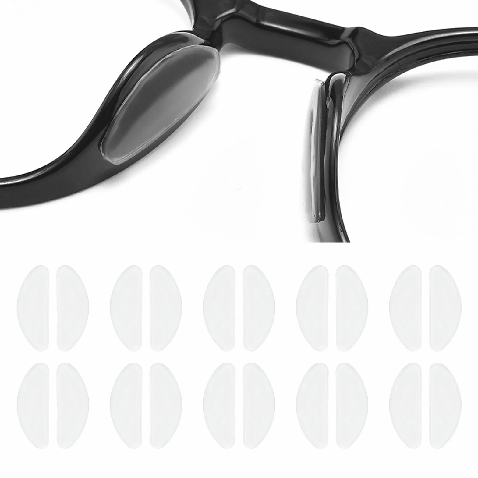 Plaquettes de Nez en Silicone Antidérapant, Coussinets de Nez Adhésif pour Lunettes, Doux et Confortables (Transparent)