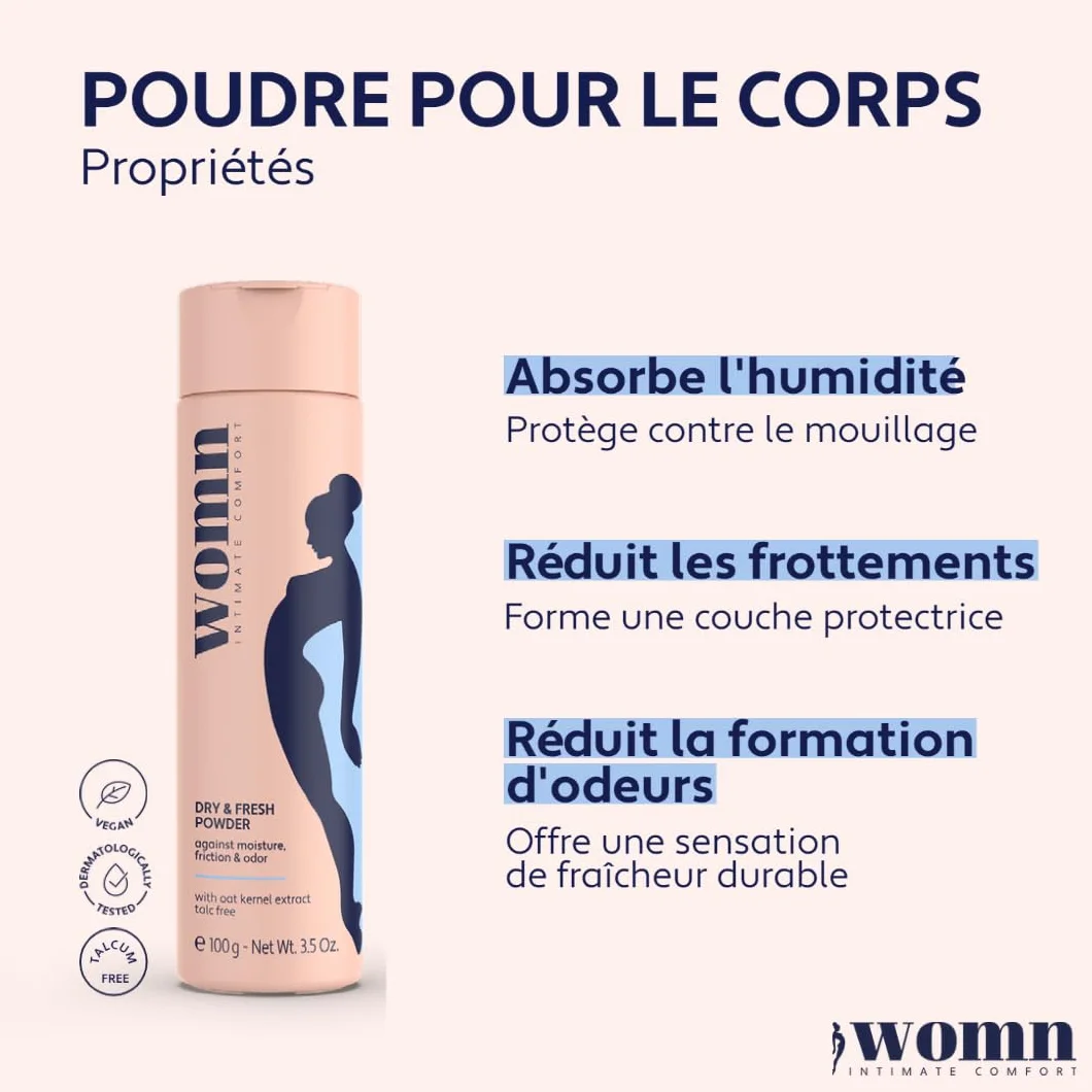 Dry & Fresh Powder 100 g – Poudre Corporelle Sans Talc pour Zone Intime, Aine et Sous la Poitrine