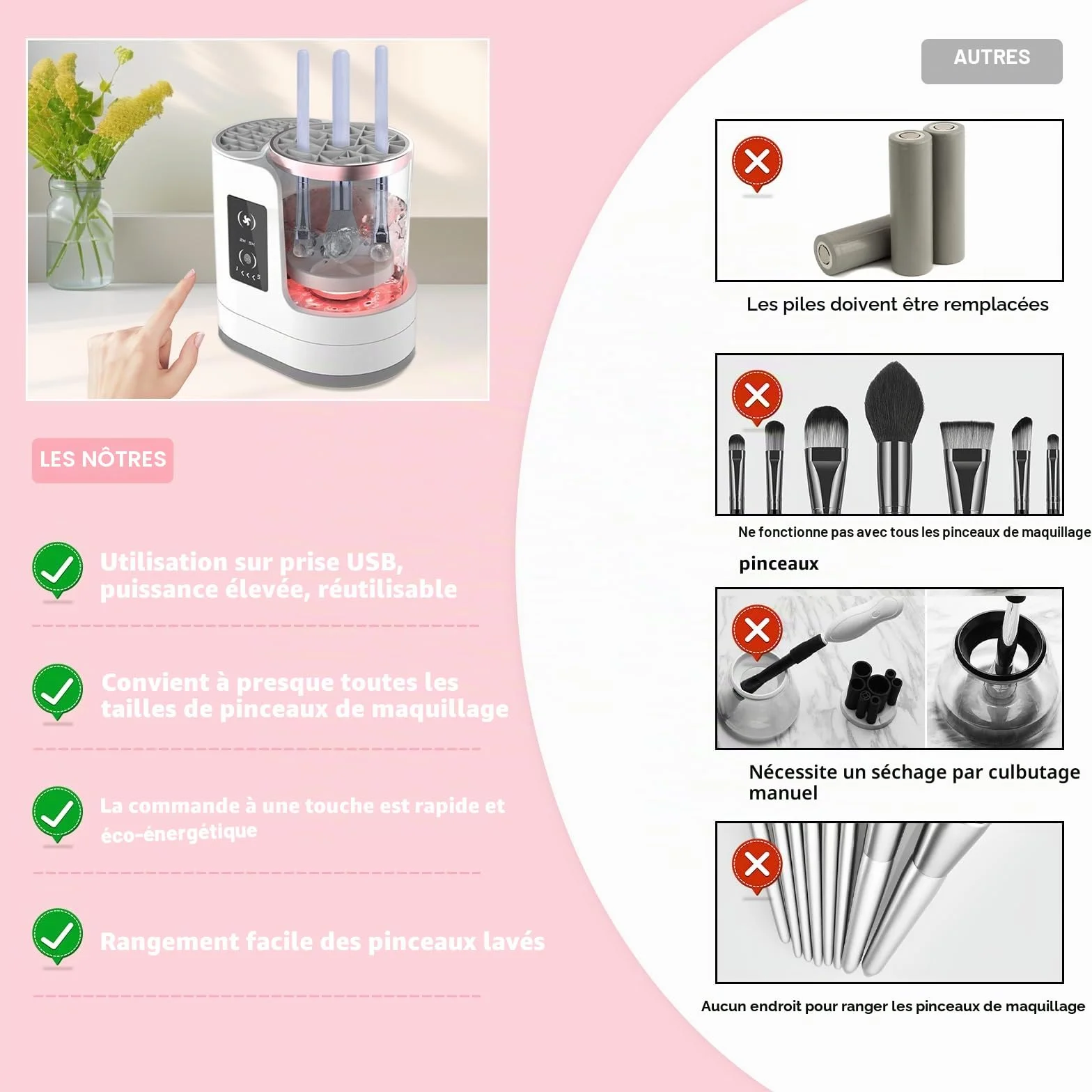 Machine électrique de nettoyage et de séchage portable, automatique, USB, outil multifonctionnel pour pinceaux de maquillage
