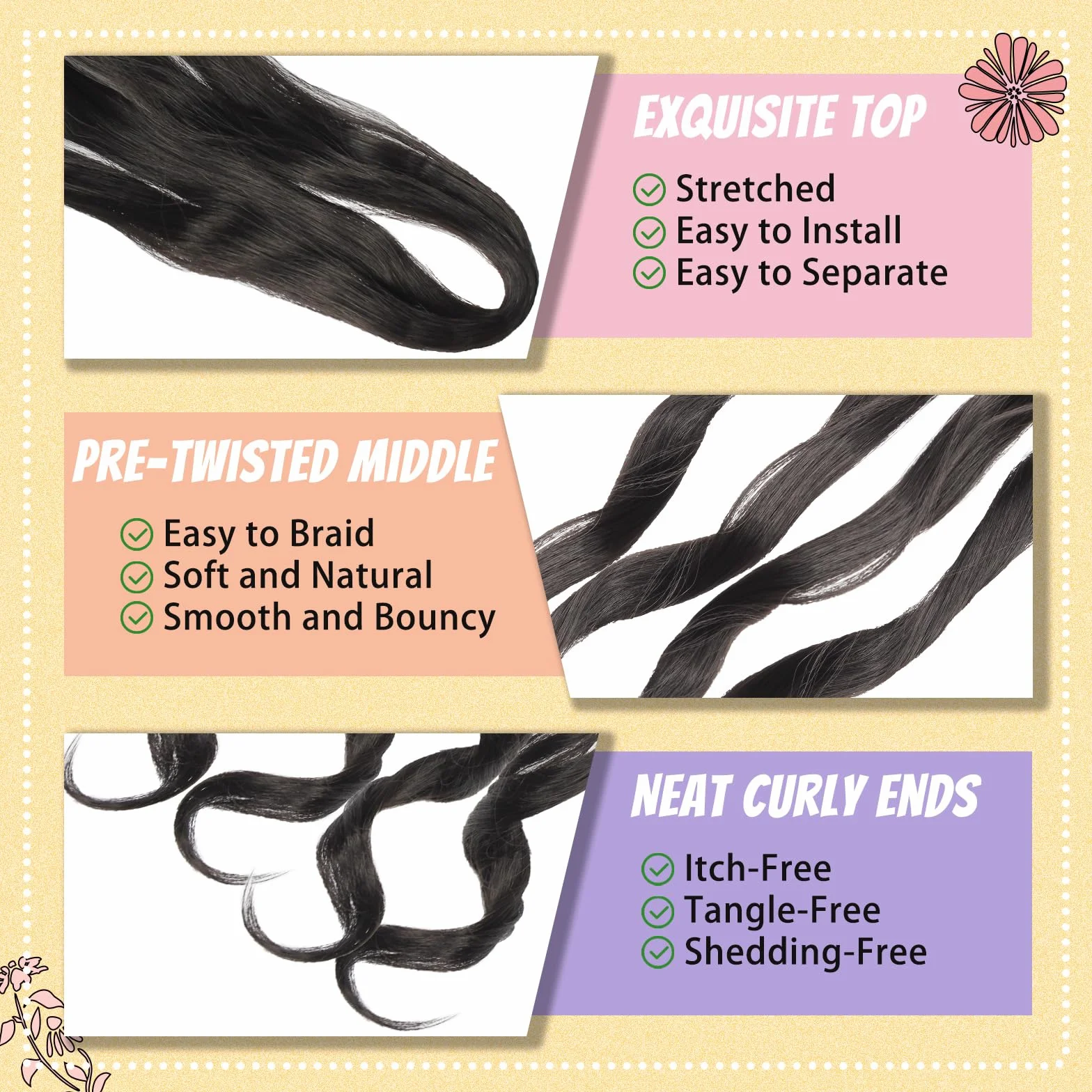 Enbeautiful French Curl Braiding Hair 24 Inch 8 Packs Pre Stretched French Curly Braids Loose Wavy Synthetic Curls Crochet Hair for Women with Curly Ends (24Inch,1B,8Packs)