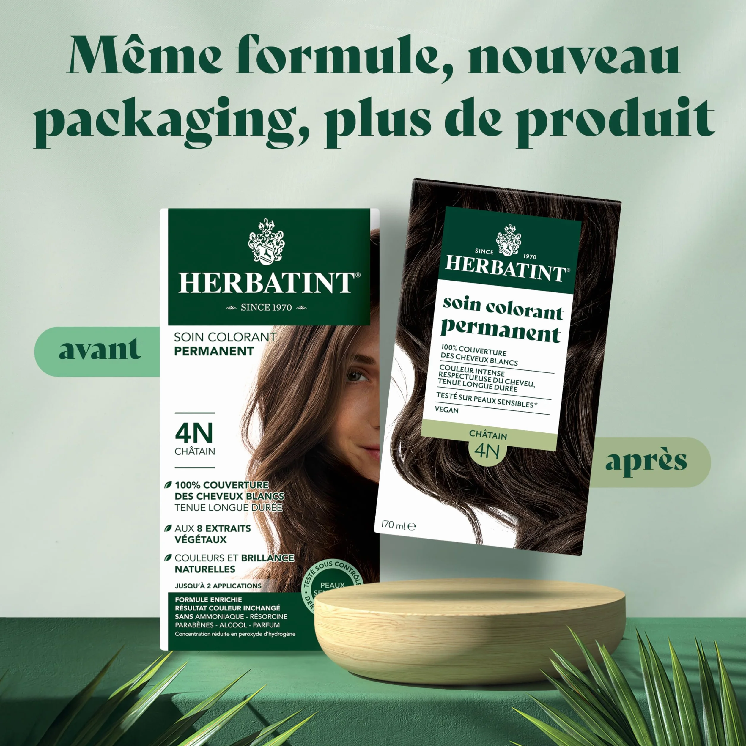 Herbatint Soin Colorant Permanent Cheveux 4N Châtain 170 ml Sans Ammoniaque Couverture Cheveux Blancs
